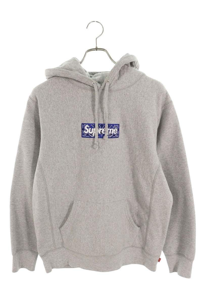 Supreme Supreme Bandana Box Logo Hoodie Grey and Blue LARGE | Grailed