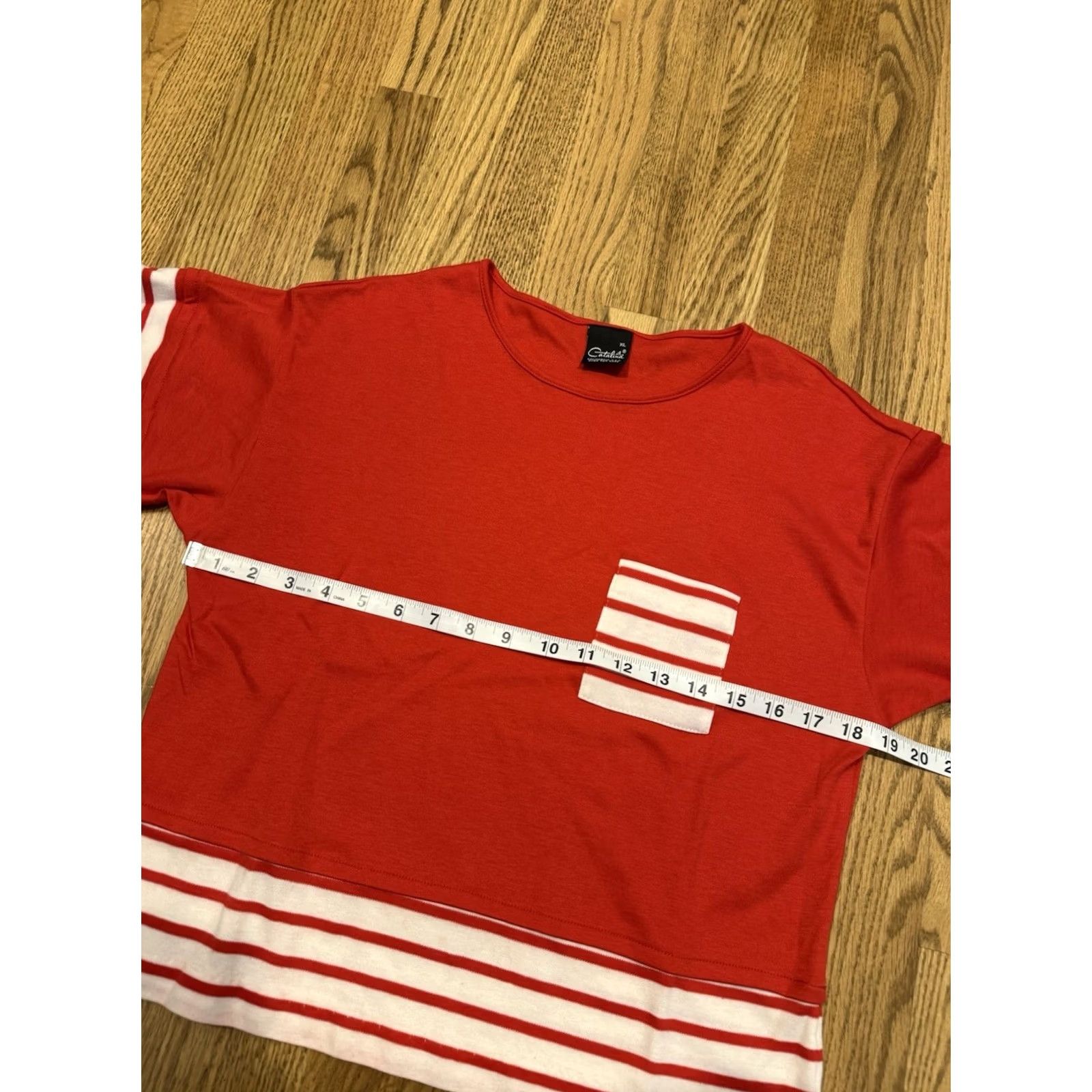 Catalina VINTAGE Catalina Striped T Shirt Women’s XL Nautical Sailing Pocket Blue Red Cotton Blend Knit Short Sleeve Casual Size XL / US 12-14 / IT 48-50 - 4 Thumbnail