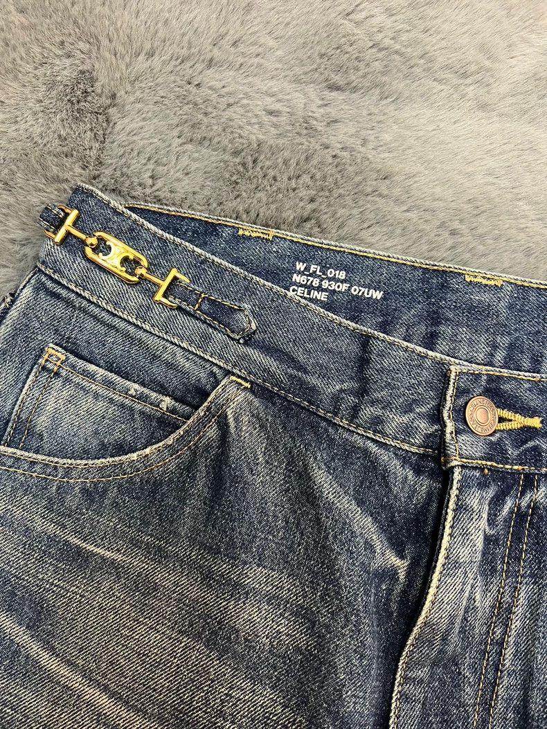 Celine CELINE Arc de Triomphe gold chain washed blue micro-flared Size US 30 / EU 46 - 3 Thumbnail