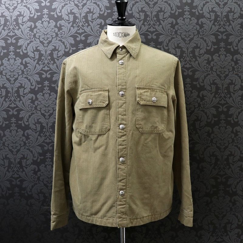 image of Chrome Hearts Herringbone Twill Work Jacket in Khaki, Men's (Size Large)