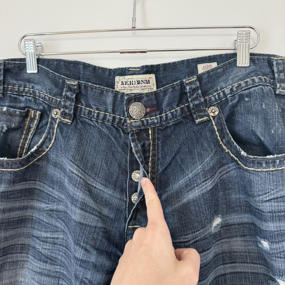 Mek Denim Vtg 2000s Mek Bootcut Faded Distressed Baggy Jeans Y2K Size US 39 - 9 Thumbnail