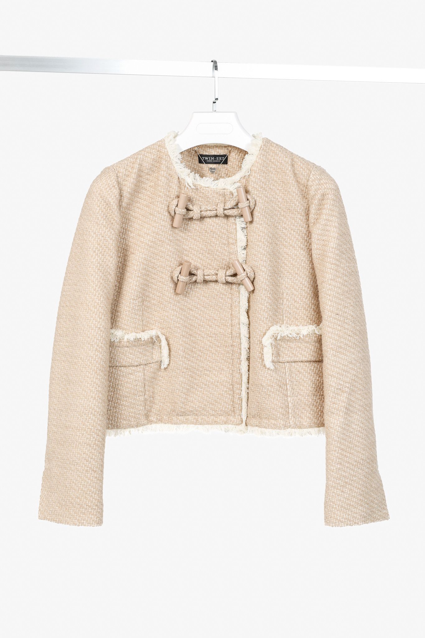 TWINSET Twinset Taupe Cotton-Blend Tweed Frog-Fastener Jacket Size M / US 6-8 / IT 42-44 - 1 Thumbnail