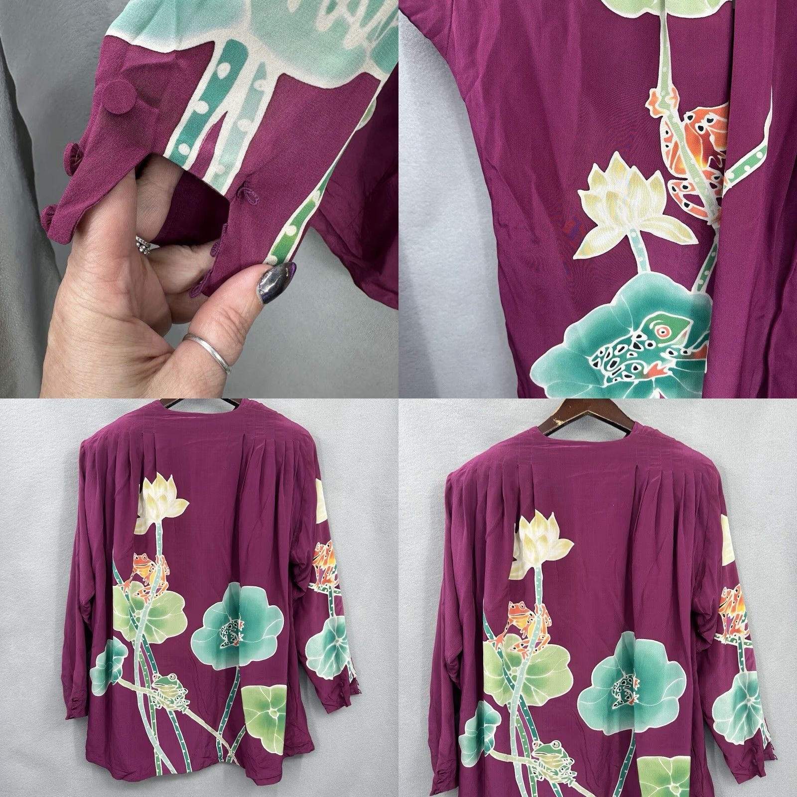 MILLY VINTAGE Art Waves Blouse 2XL Purple Bohemian Silk Wearable Art 90s Theme Womens Size XXL / US 16-18 / IT 52-54 - 8 Thumbnail