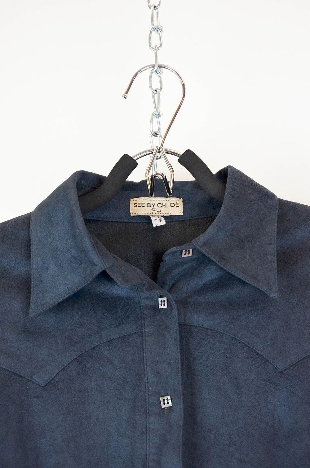 See by Chloe See By Chloé Navy Suede Button-Up Blouse – Size 42 (US 8) Size M / US 6-8 / IT 42-44 - 3 Thumbnail