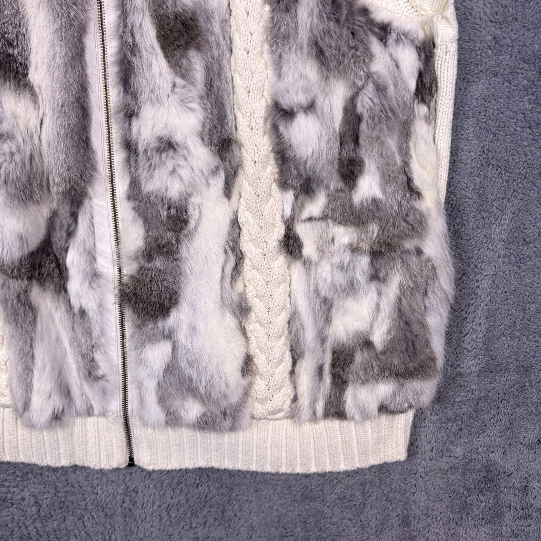 Vintage CJ Banks Sweater Womens 3X Real Rabbit Fur Cable Knit Full Zip Vest Cream Ivory Wool? Size XXL / US 16-18 / IT 52-54 - 3 Thumbnail
