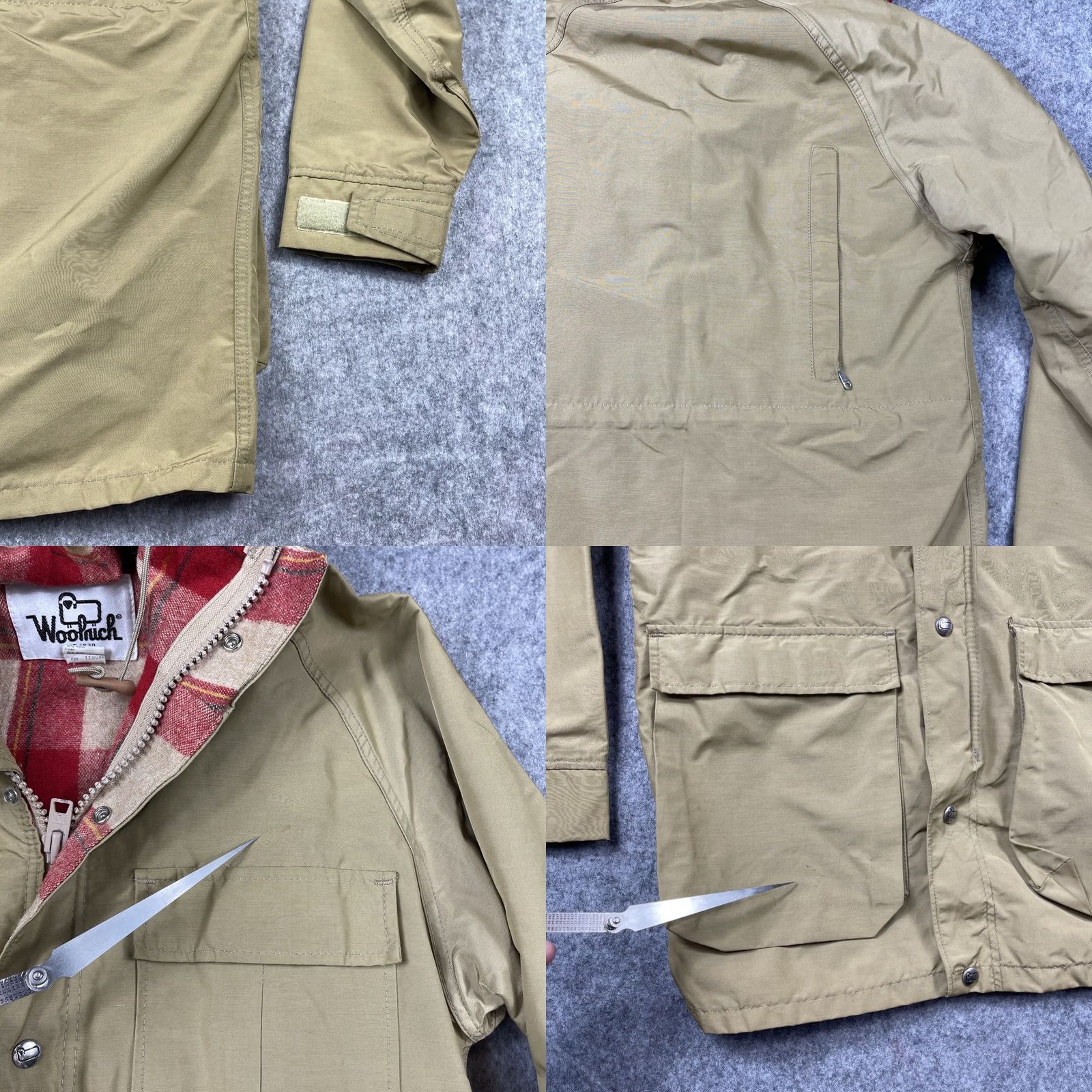 Vintage VINTAGE Woolrich Coat Jacket Rain Hooded Chore Nylon Cotton Wool Lined Beige Khaki Plaid 29 in. 40 in. S Mens Womens Boys Girls Size US S / EU 44-46 / 1 - 8 Thumbnail