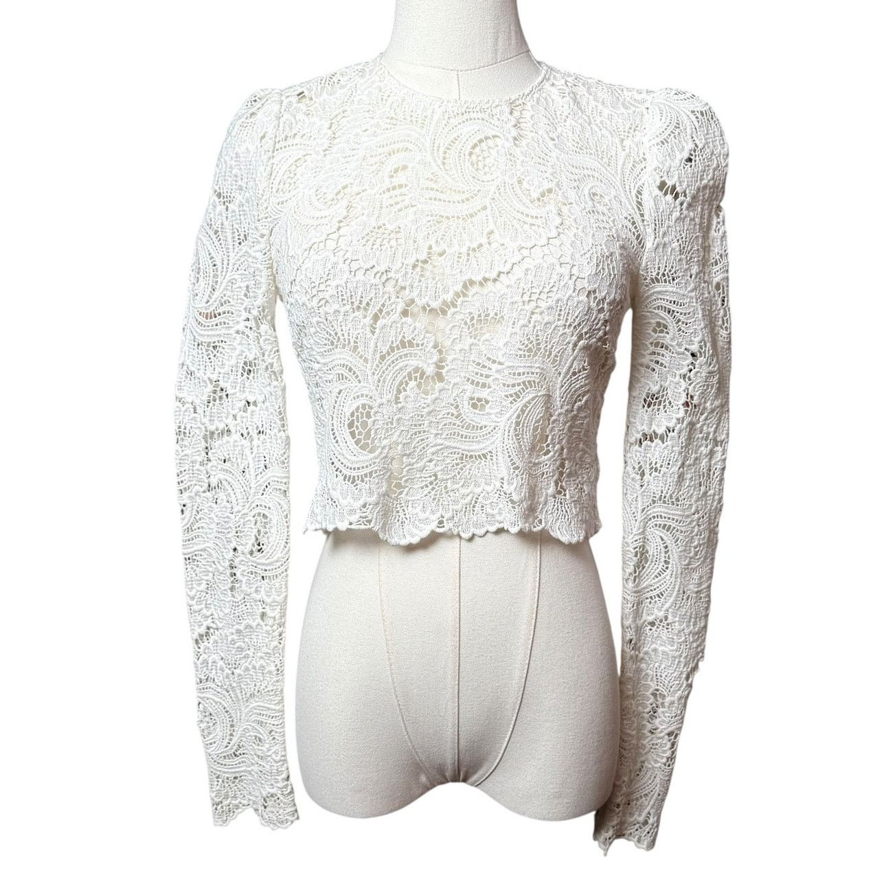 A.L.C. A.L.C. Talia Lace Cropped Top 0 Long Sleeves Buttoned Cuffs Size XS / US 0-2 / IT 36-38 - 3 Thumbnail