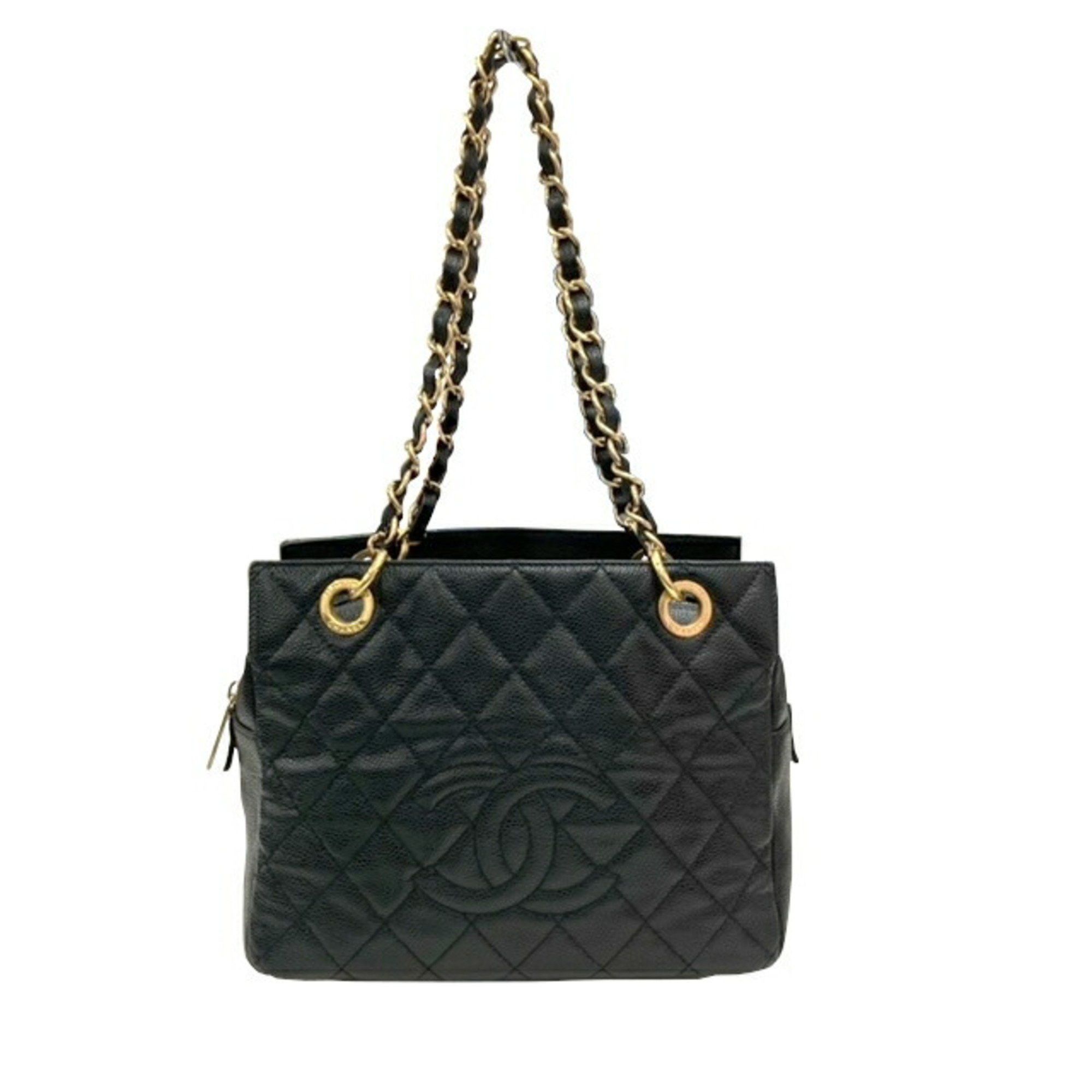 Chanel Chain Tote Caviar Skin Coco Mark Reproduction Bag Black Women's 14Th Series 2011