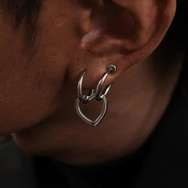 Jewelry Silver Hoop Heart Charm Earrings, Minimalist Silver Jewelry Size ONE SIZE - 7 Thumbnail