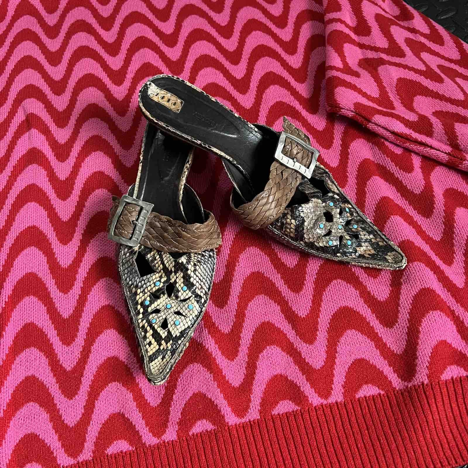 Aketohn Python Leather Heel Shoes Printed Italy Size 38 in Black, Women's