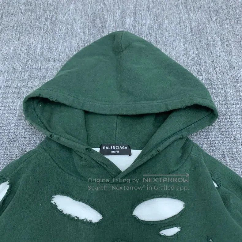 Balenciaga Balenciaga Green Distressed Hoodie Sweatshirt. Size US XS / EU 42 / 0 - 6 Thumbnail
