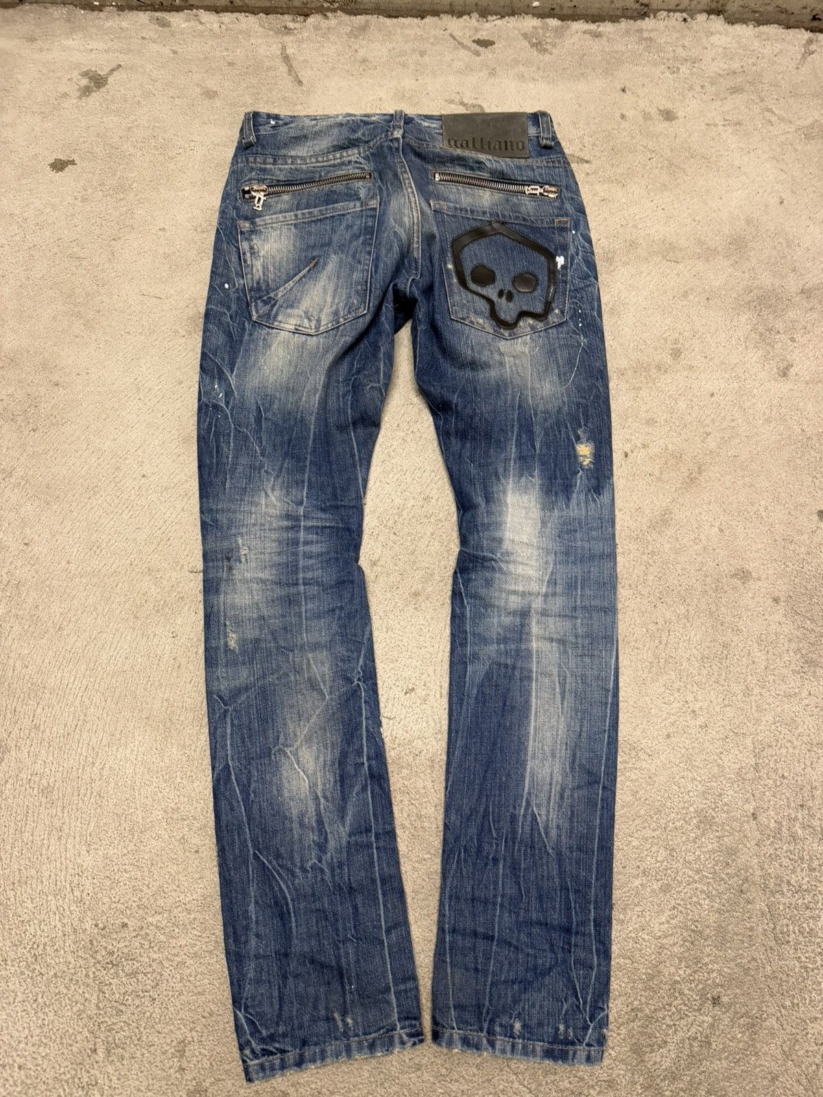 John Galliano Skull/Paint Denim