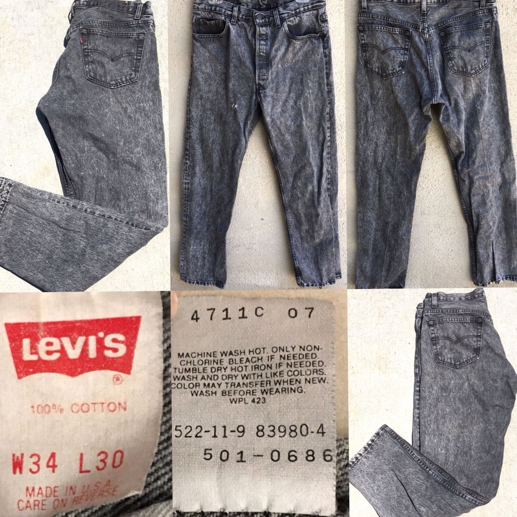 Vintage VINTAGE Levi’s 501 Jeans Button Fly Black Acid Wash USA 34 30 Measure 33 30 Denim Jeans 1980s Levis Mens Women Size US 33 - 3 Thumbnail
