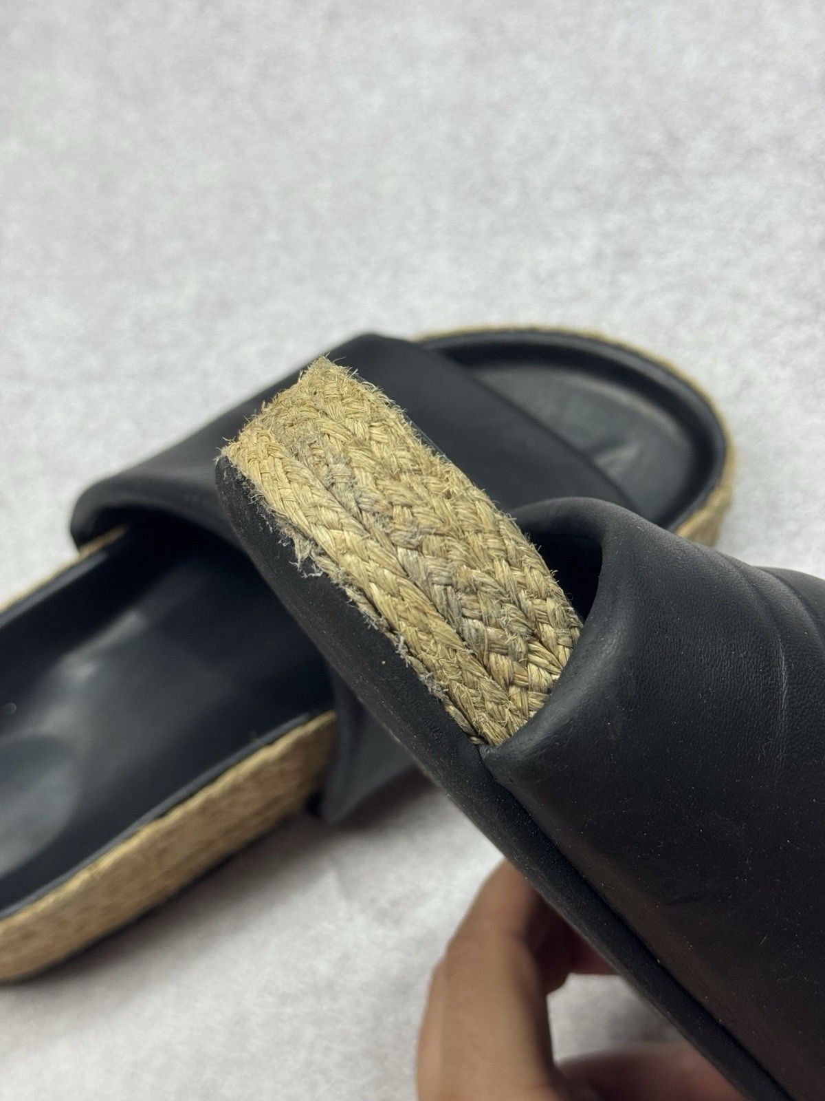 Celine Celine Black Leather Flat Sandals Espadrille Slides Woman Size US 7.5 / IT 37.5 - 15 Thumbnail