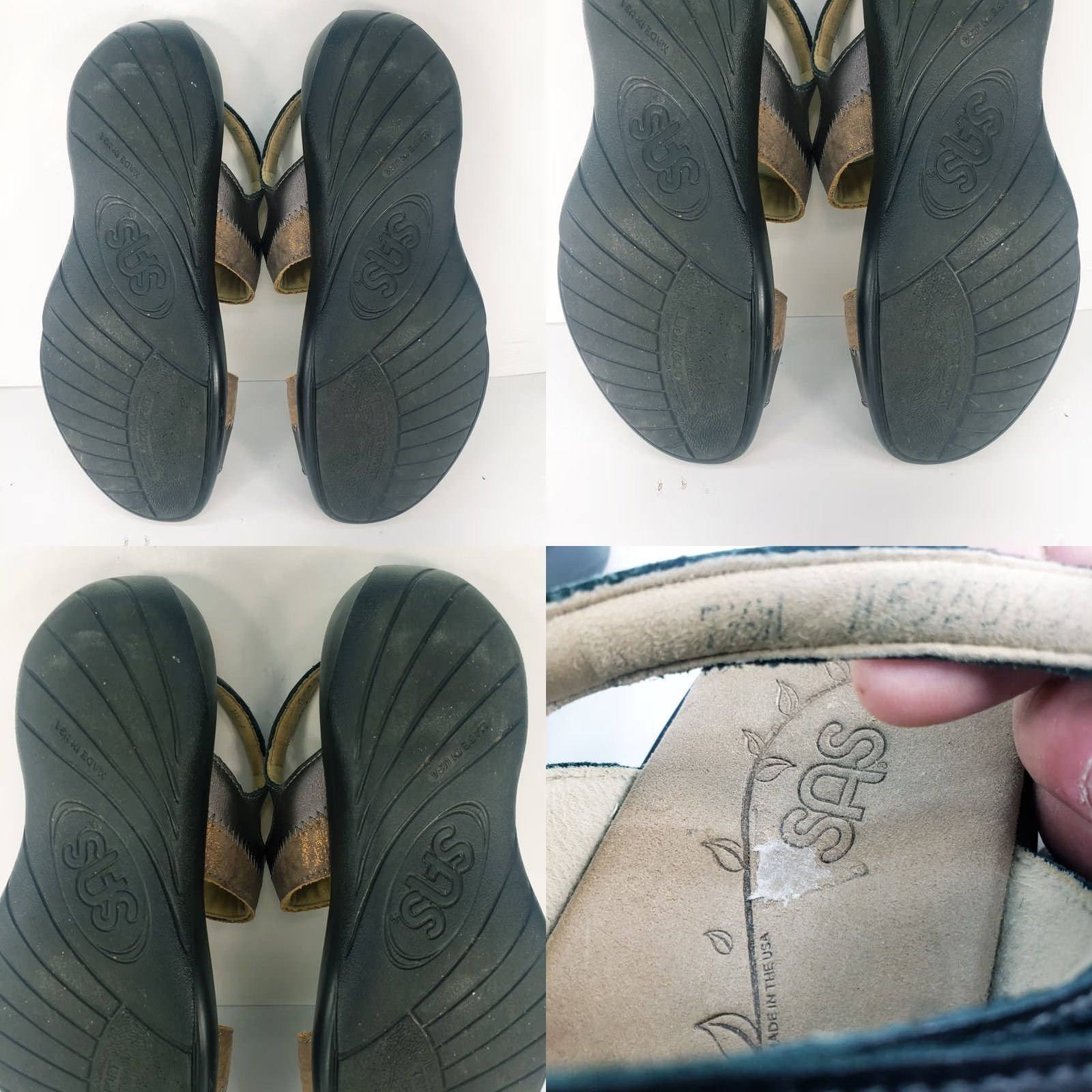 SAS SAS Womens Sandals 7.5W Nudu Leather Two Tone Pewter Bronze Metal Strappy Comfort Buckle Size US 8 / IT 38 - 9 Thumbnail