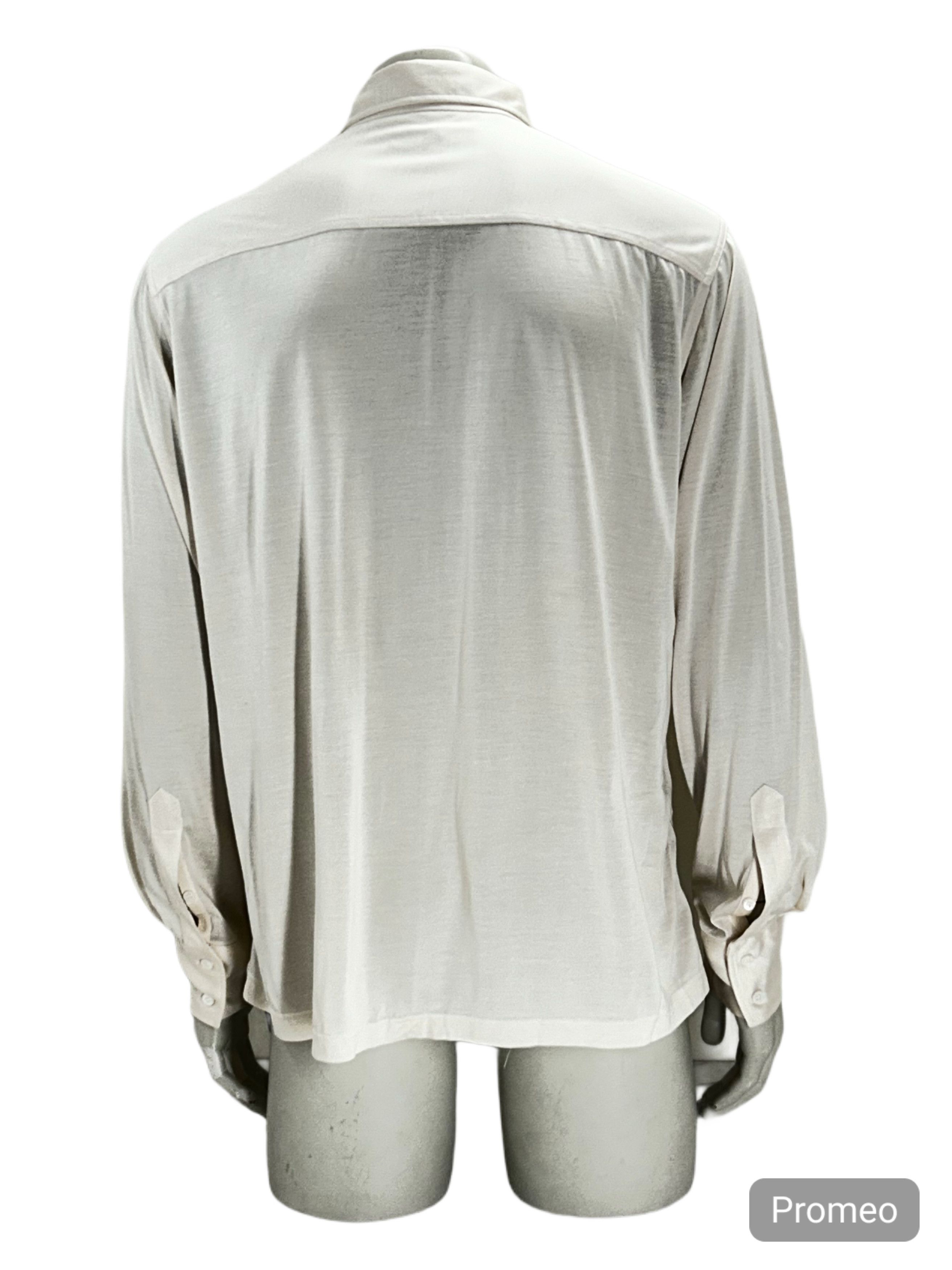 Gucci Gucci Ivory Silk Long Plaquette Polo Style Shirt With Cuffs Size US L / EU 52-54 / 3 - 3 Thumbnail