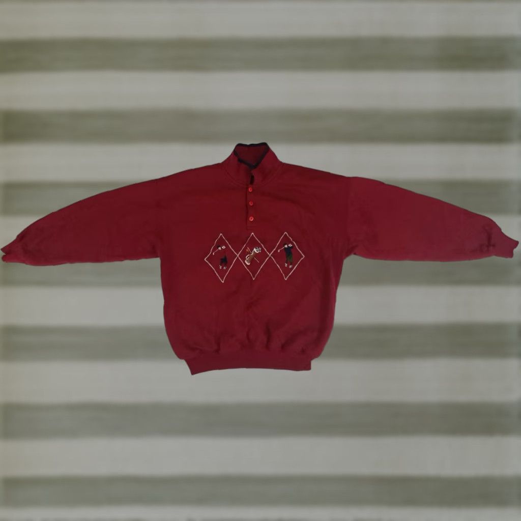 Vintage VINTAGE Claybrooke Golf Embroidered Sweater Shirt Medium Dark Red Men Pullover 1/4 Button Long Sleeve Knit Cotton Winter Fall Spring Regular Size US M / EU 48-50 / 2 - 1 Thumbnail