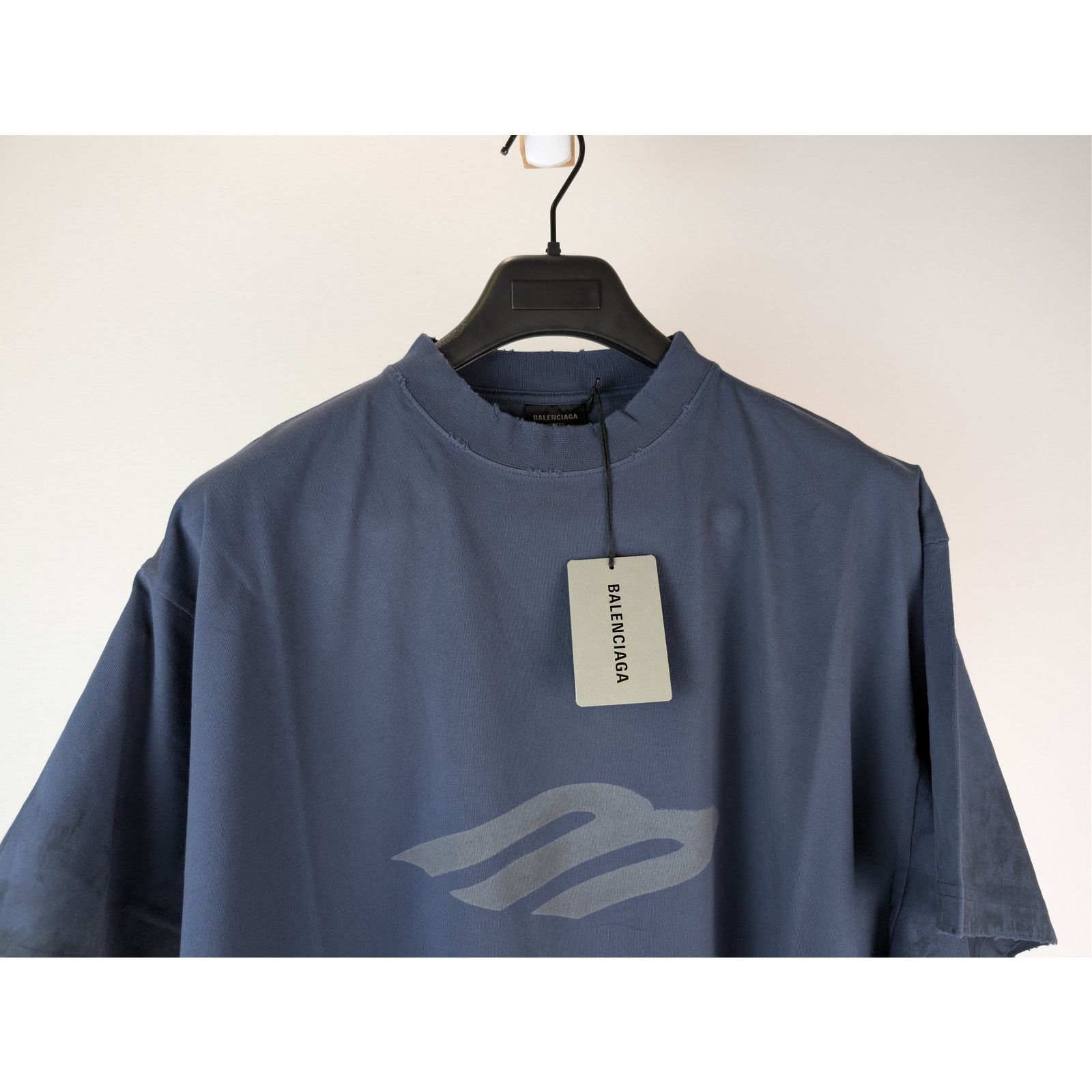Balenciaga o1rshd1 3B Stencil Oversized Vintage Jersey T-Shirt in Blue Size US M / EU 48-50 / 2 - 3 Thumbnail