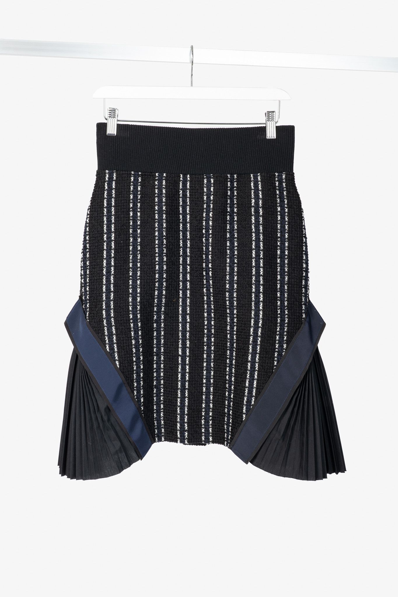 Sacai Sacai Luck R15 Black Striped Tweed Pleated-Trim Pencil Skirt Size 27" / US 4 / IT 40 - 1 Thumbnail