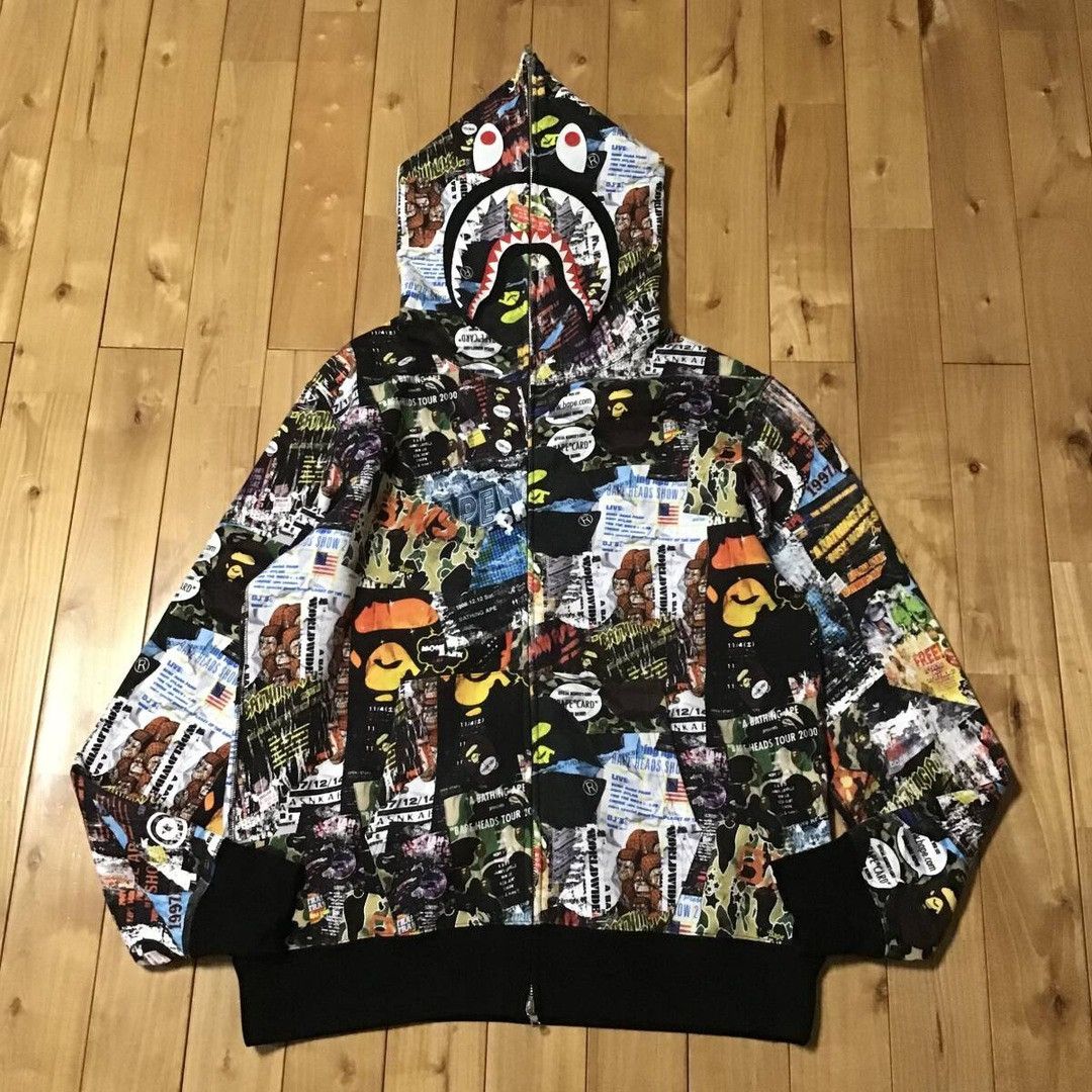 Bape BAPE Flyer Pattern Shark Full Zip Hoodie a bathing ape Size US XL / EU 56 / 4 - 1 Thumbnail