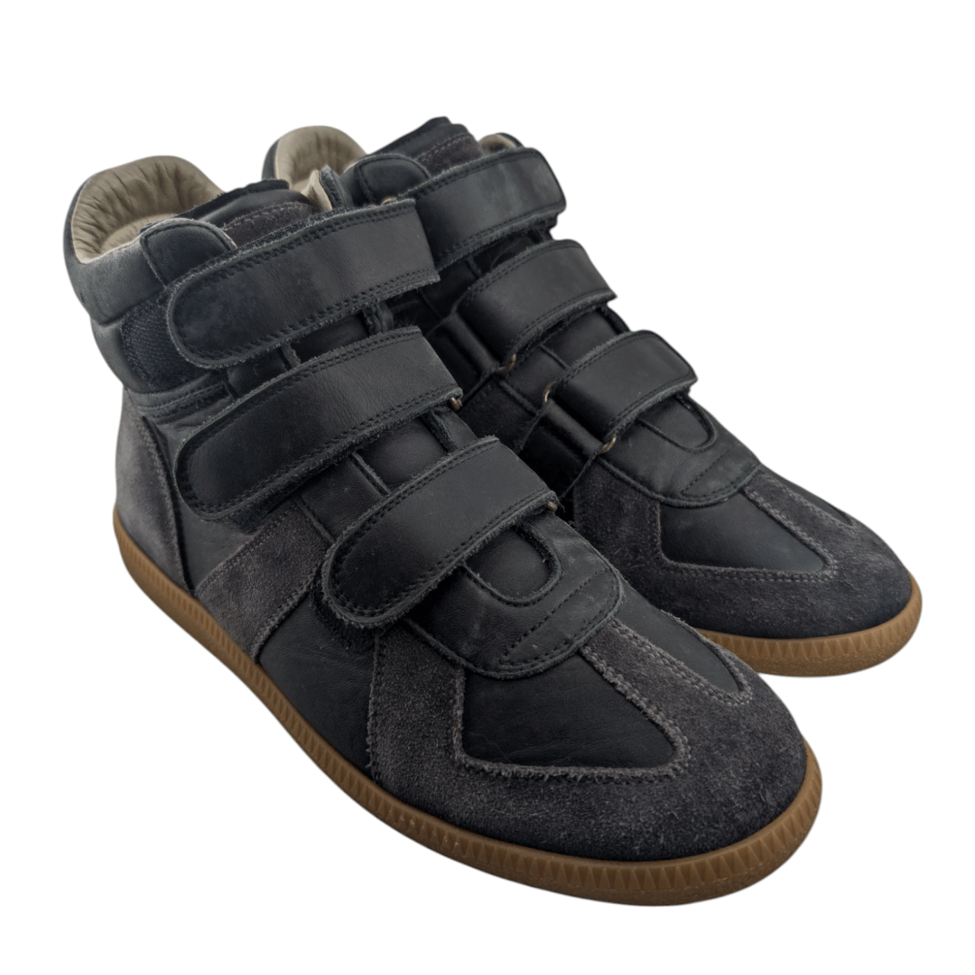 Maison Margiela Replica Gat High Top Velcro Suede Leather Shoes in Black, Men's (Size 8.5)