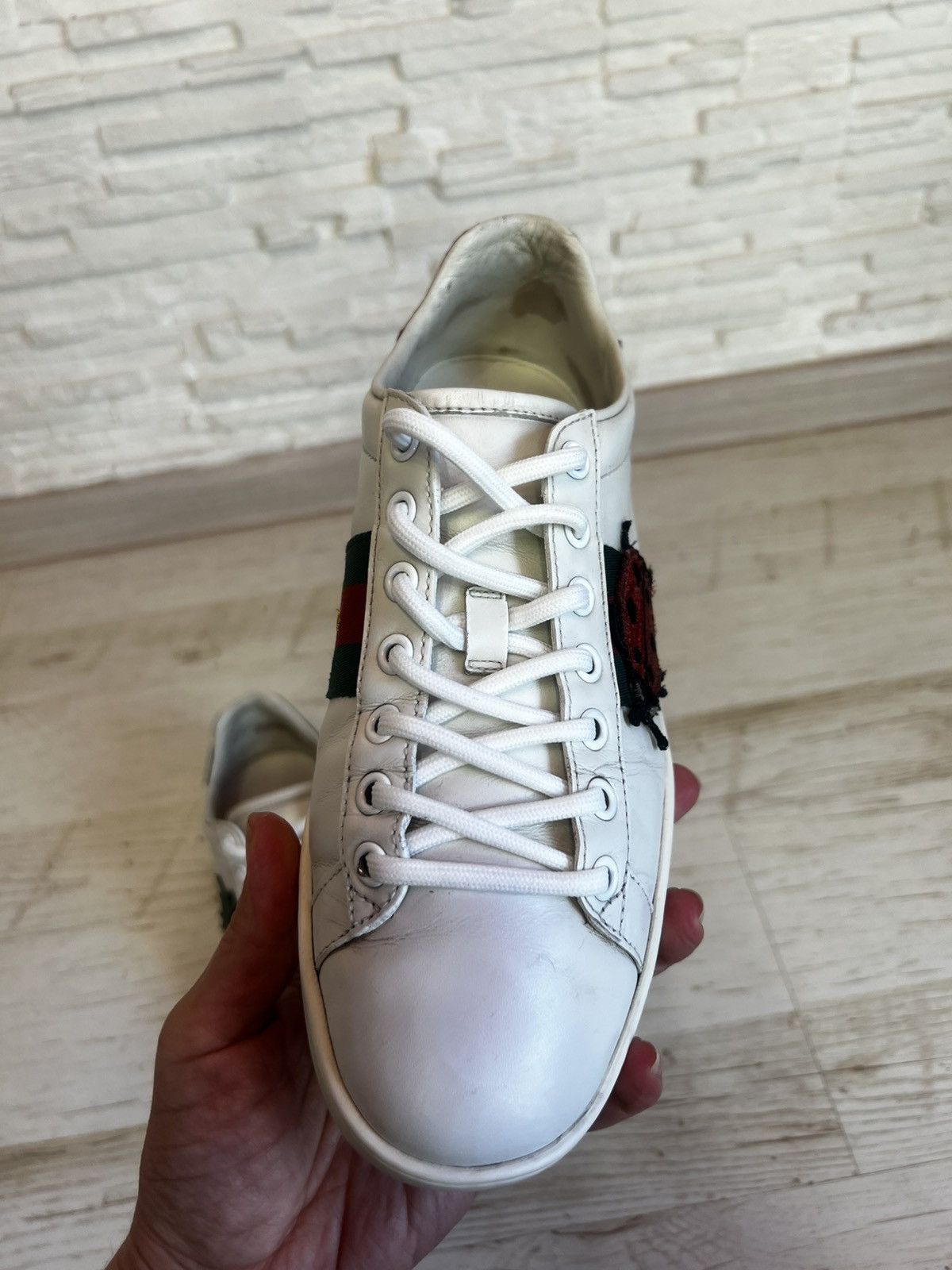 Gucci Gucci Ace Pineapple Ladybug Embroidered Leather Sneakers Size US 6.5 / IT 36.5 - 14 Thumbnail