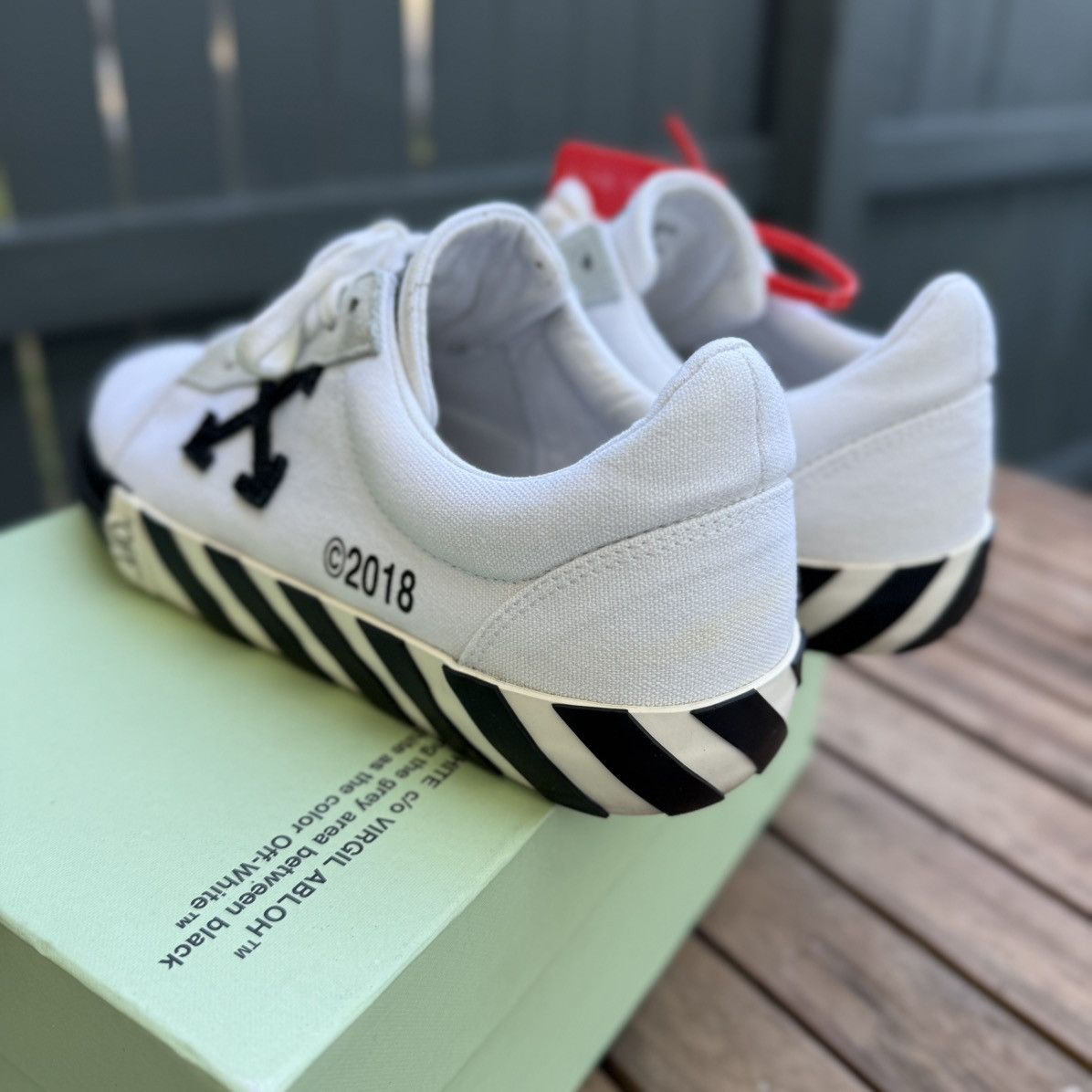 Off-White Off-White Vulc Low Top Vans (Updated Stripes) 2018 Size US 8.5 / EU 41-42 - 3 Thumbnail