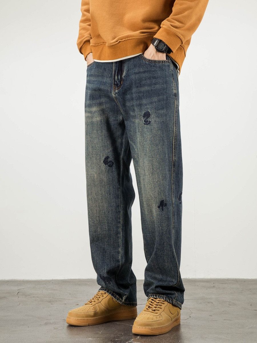 Vintage Men's straight loose American retro embroidered jeans Size US 32 / EU 48 - 3 Thumbnail