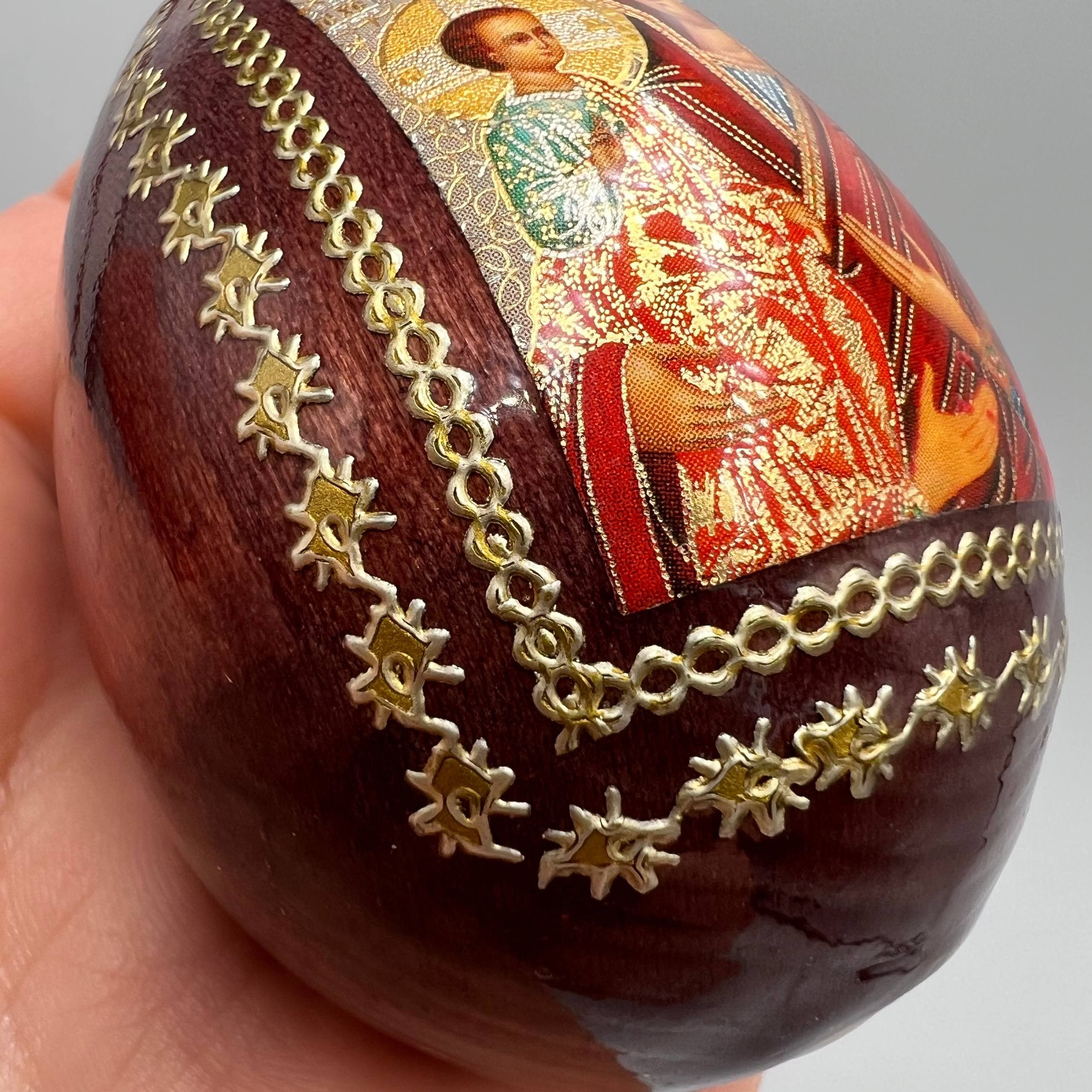 Vintage Vintage Wooden Christian Egg Icon Virgin Mary Hand-Painted Size ONE SIZE - 5 Thumbnail