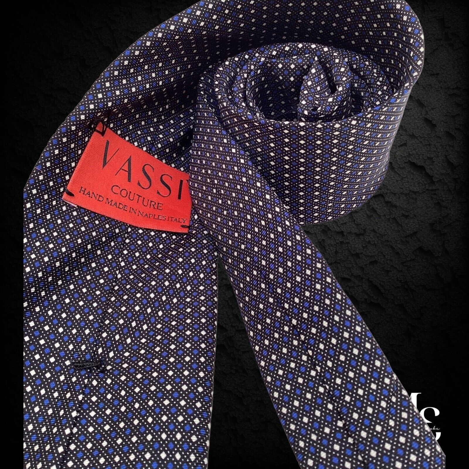 Other VASSI COUTURE 7Fold XL Blue Geometric Silk Tie Italy W:3.5" Size ONE SIZE - 3 Thumbnail