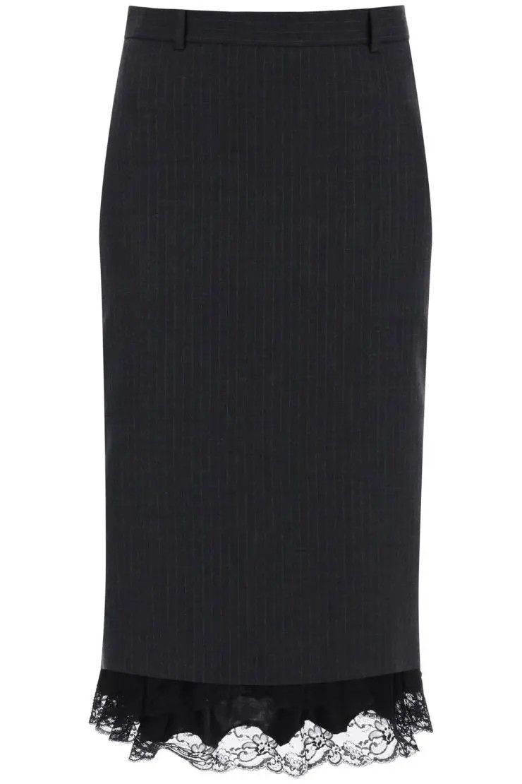 image of Balenciaga O1S22I1N0424 Striped Midi Skirt In Grey, Women's (Size 26)