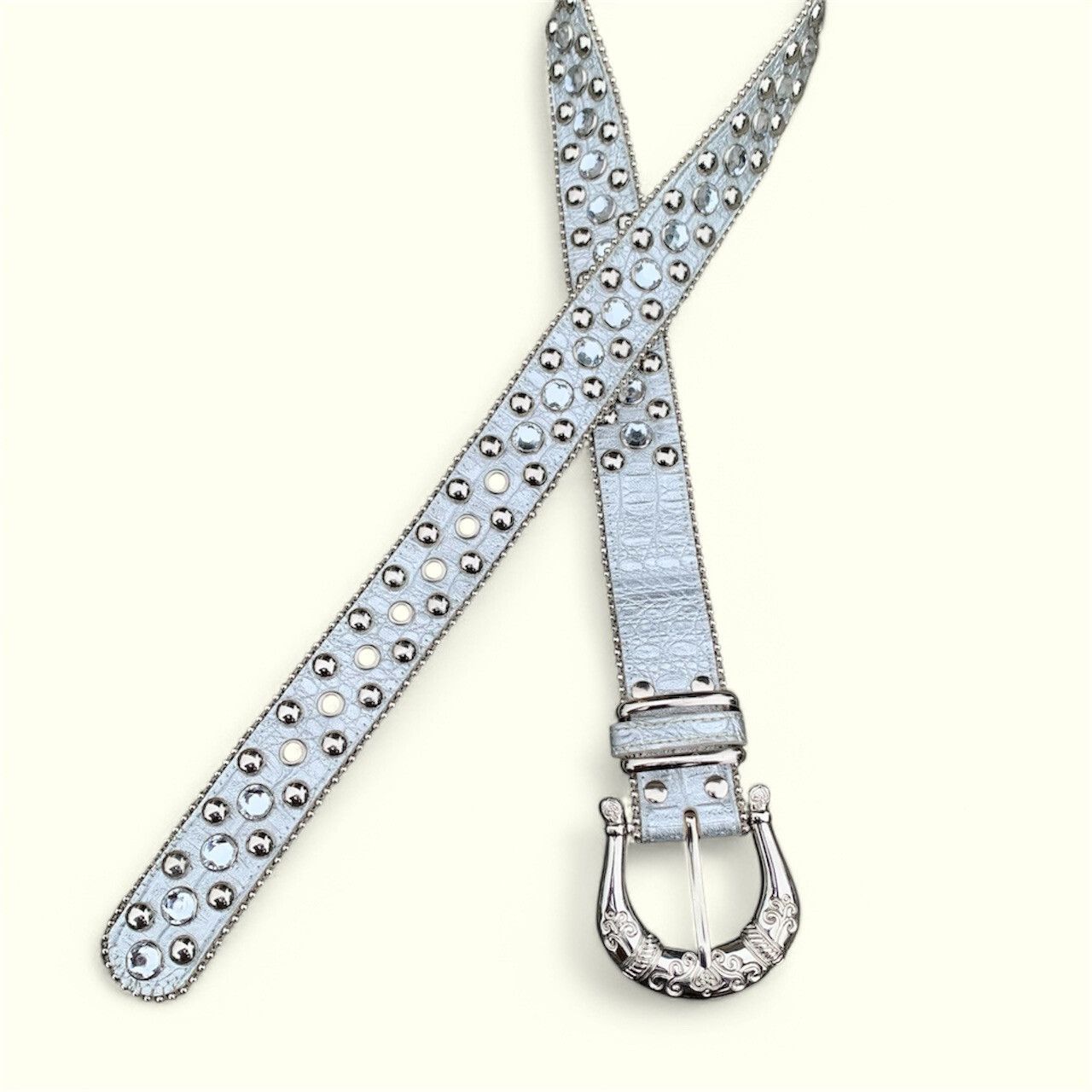 If Six Was Nine × Japanese Brand × Le Grande Bleu (L.G.B.) Vintage Crystal Studded Croco Leather Belt Size ONE SIZE - 4 Thumbnail