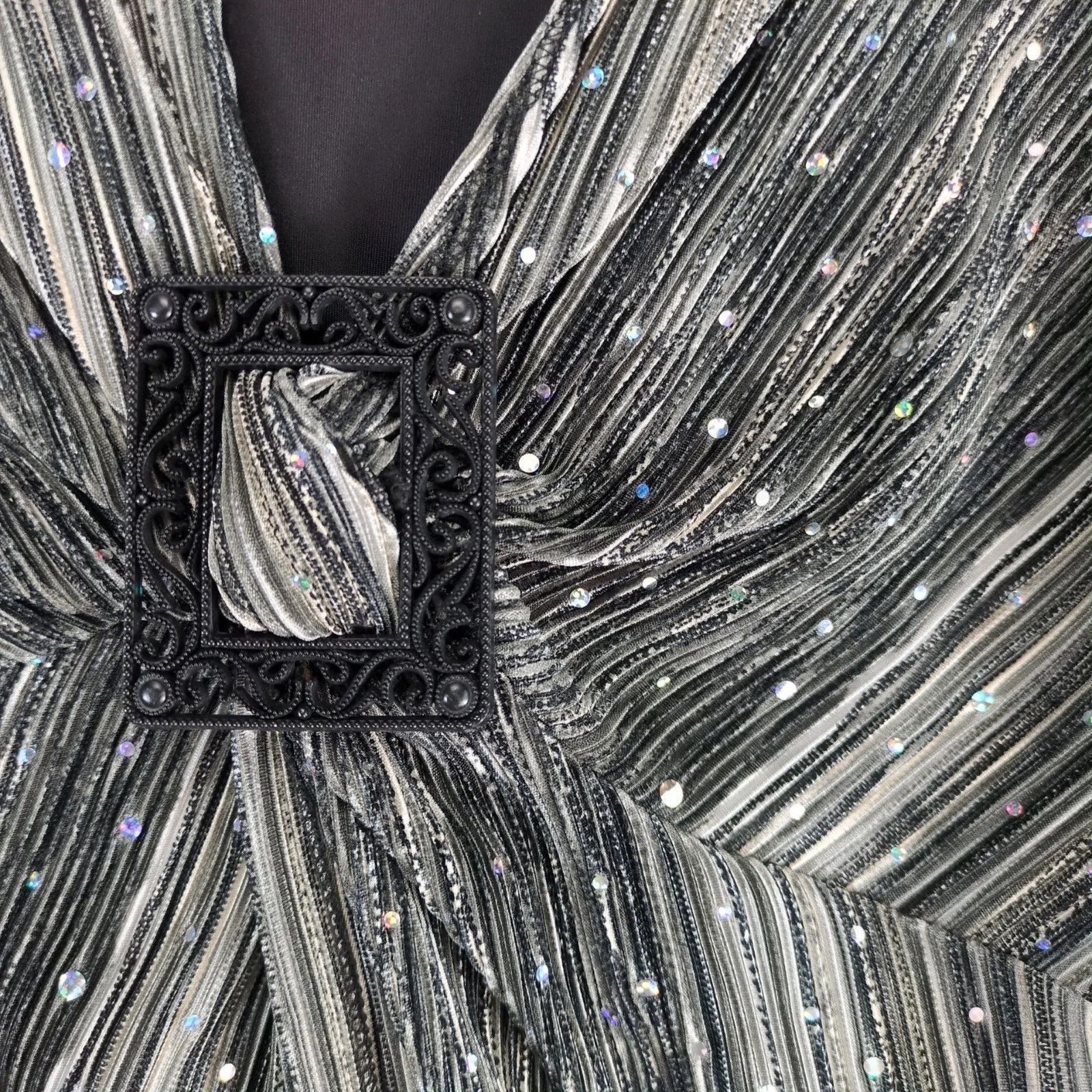 Other Brittany Black Sequin Shimmer Striped Buckle Front Blouse 3X Size 3XL / US 20-22 - 4 Thumbnail