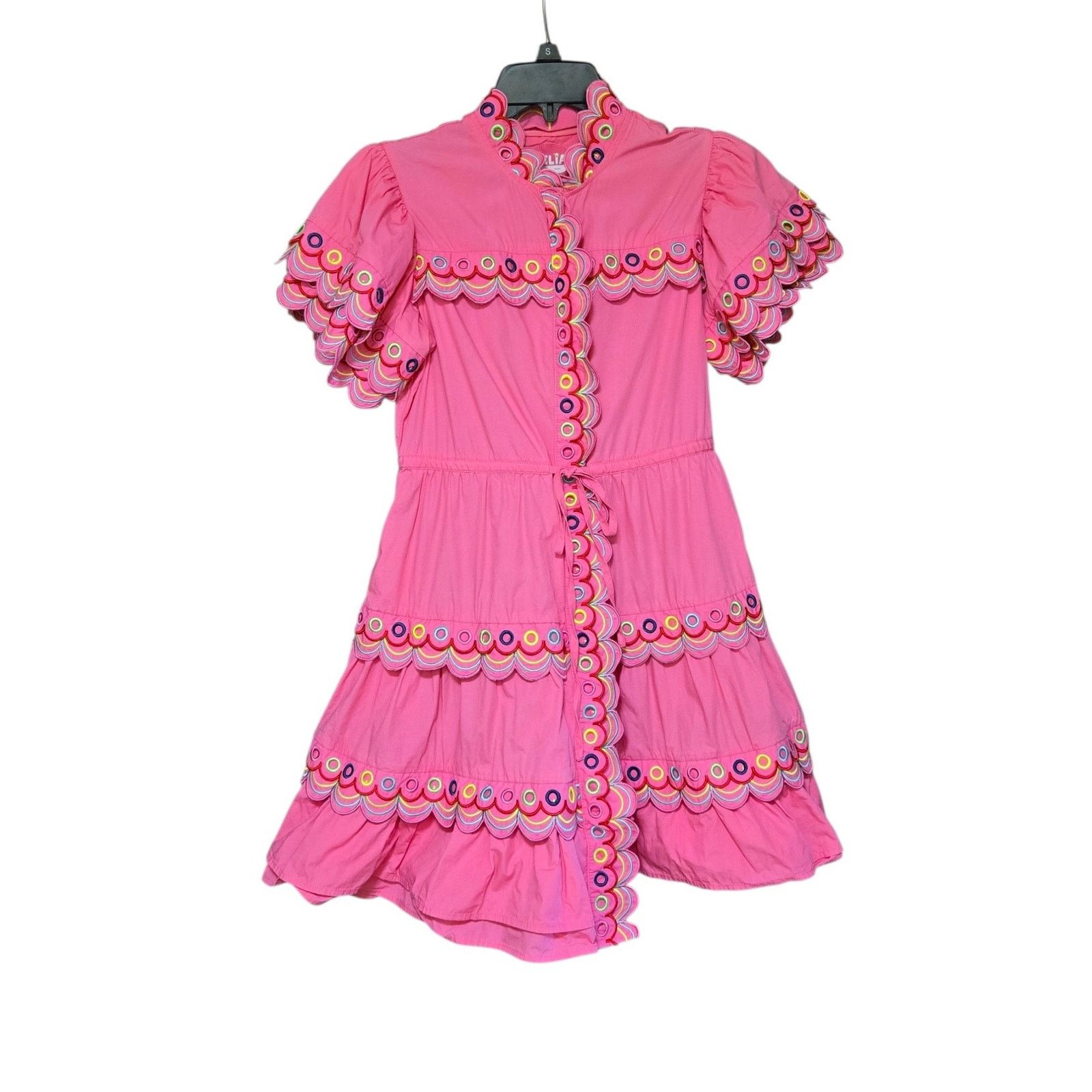 Other CeliaB Pink Ruffled Scalloped Embroidered Cotton Mini Dress Size S / US 4 / IT 40 - 2 Thumbnail