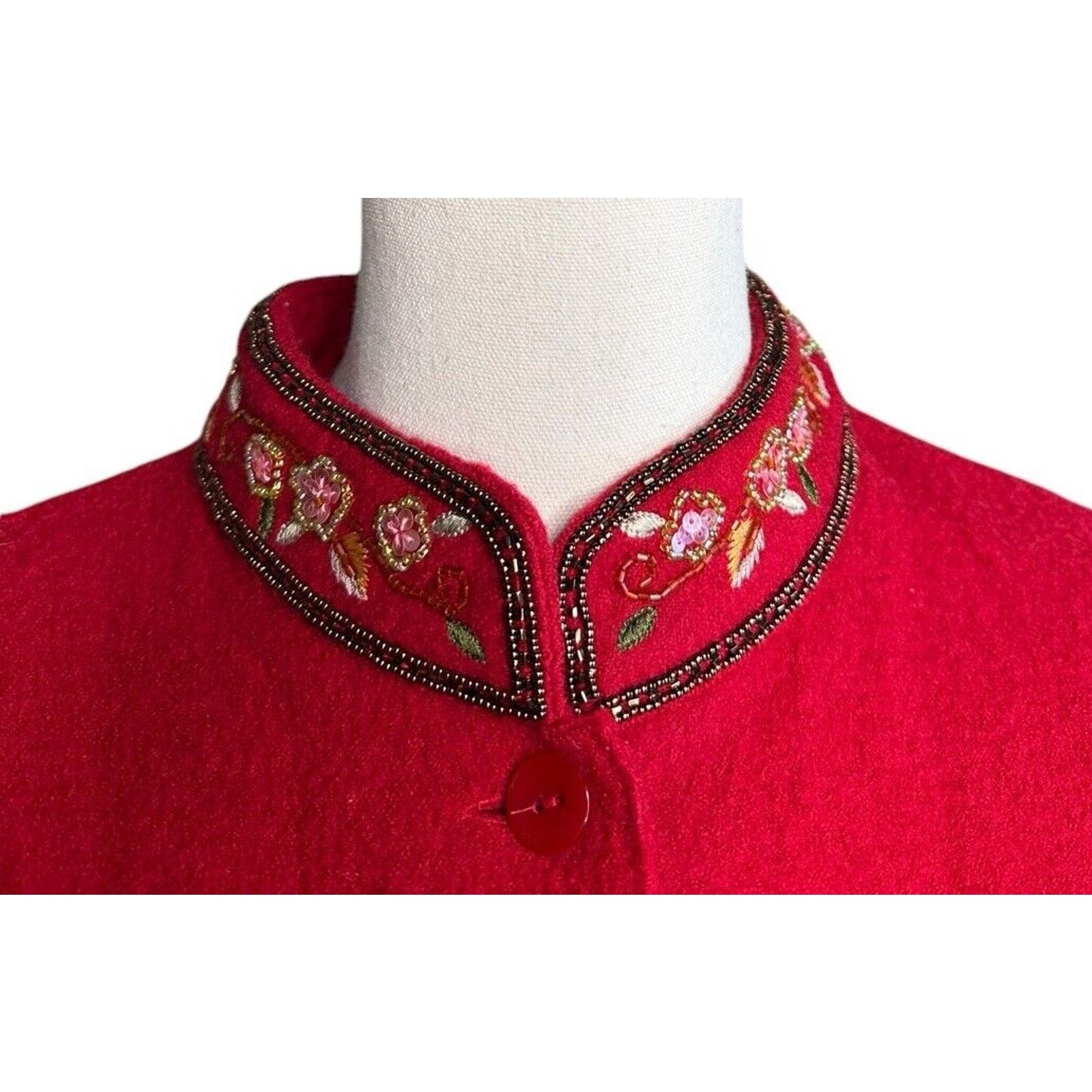 Other Vintage Talbots Red Boiled Wool Sweater Jacket Beaded Sz PL Size L / US 10 / IT 46 - 2 Thumbnail