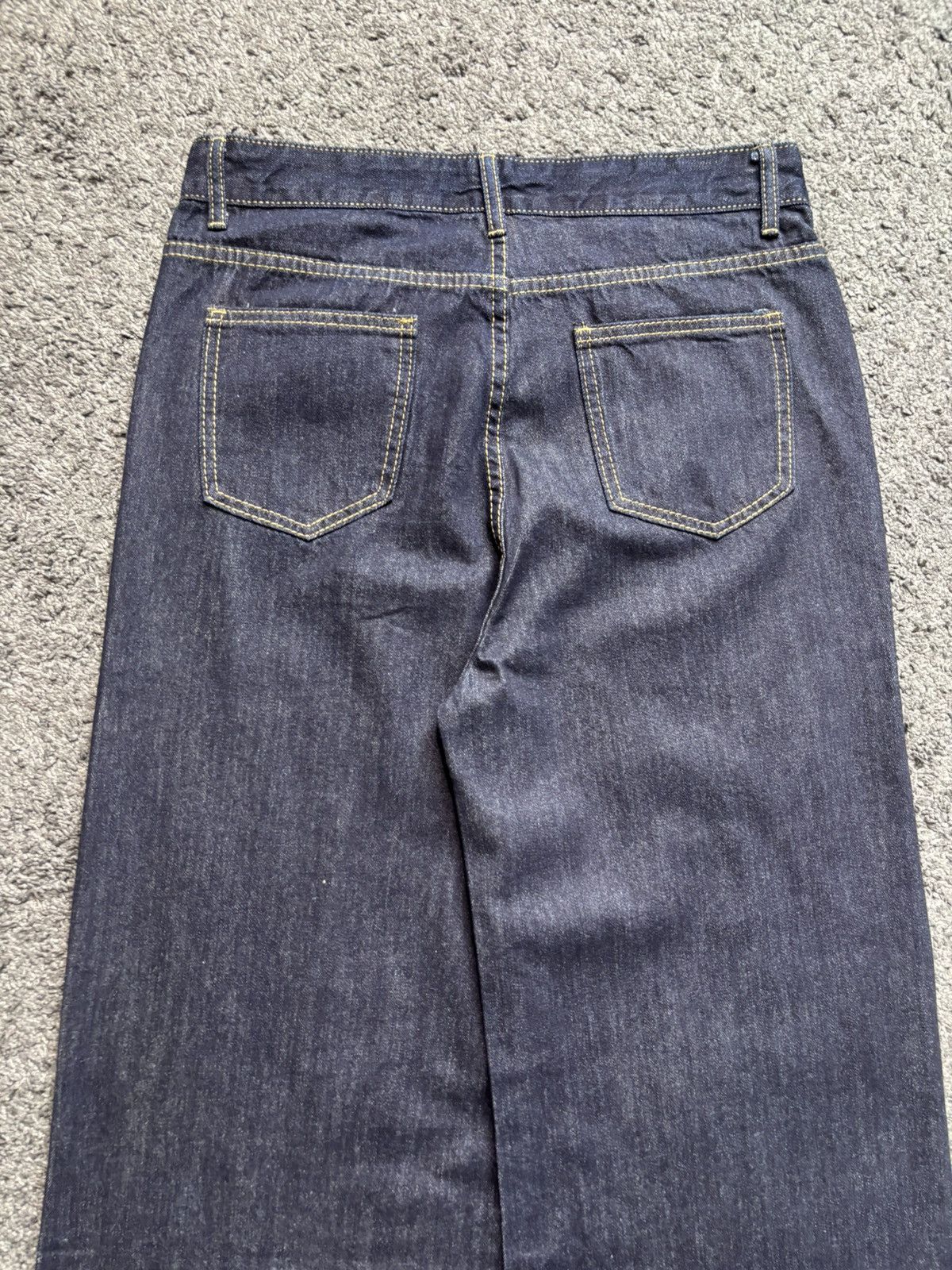 Jean × Vintage Vintage streetwear yellow stitches marine blue baggy jeans Size US 35 - 15 Thumbnail