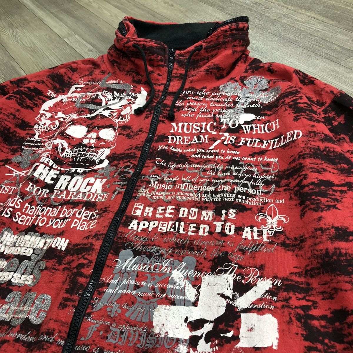 14th Addiction × If Six Was Nine × Le Grande Bleu (L.G.B.) ☠️ 2000s TimeStep Poem Cross Skulls Punks Goa Bono Jacket Size US XXL / EU 58 / 5 - 8 Thumbnail