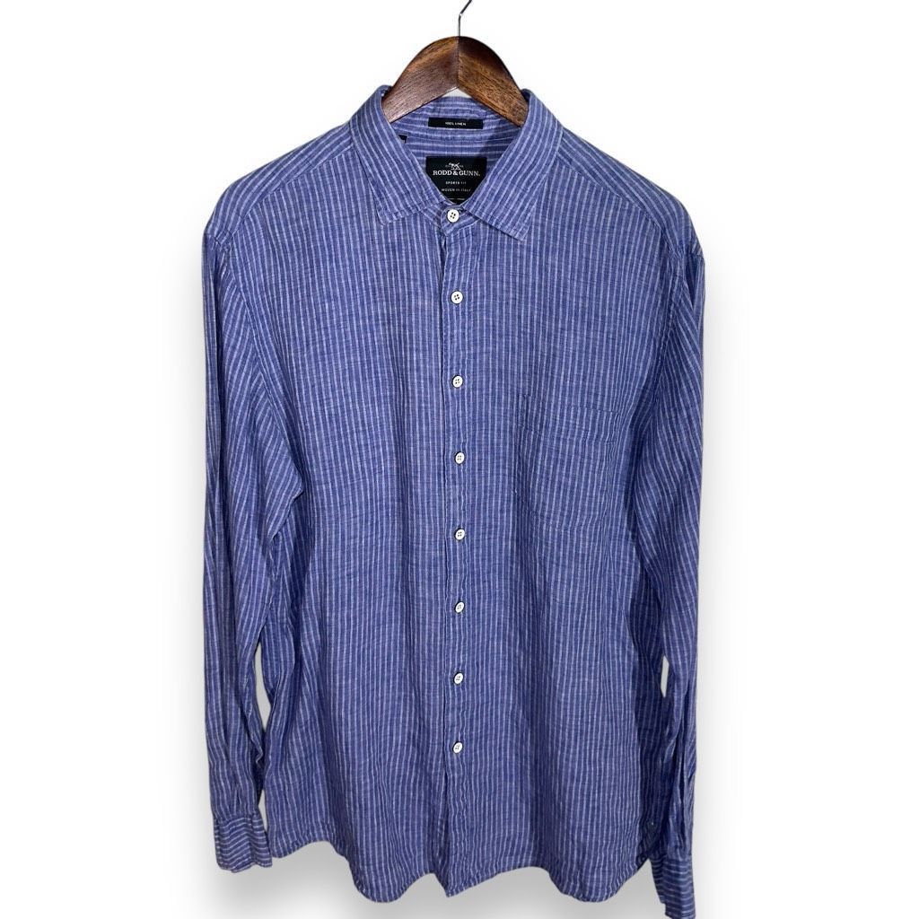 Rodd & Gunn Rodd & Gunn Blue Stripe 100% Linen S/F Button Up Shirt XL Size US XL / EU 56 / 4 - 1 Thumbnail