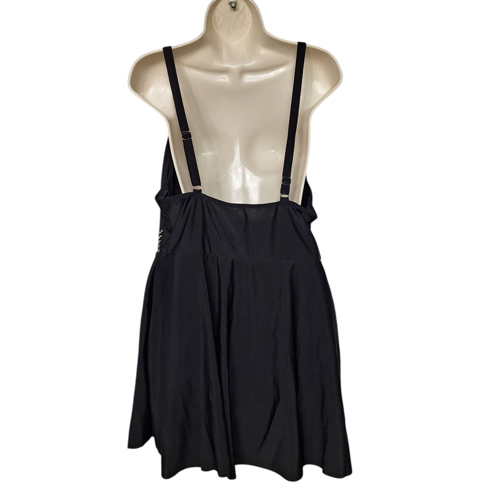 Other Chic Black One Piece Swim Dress Cut Out Gold Textured Waist Size 3XL / US 20-22 - 3 Thumbnail