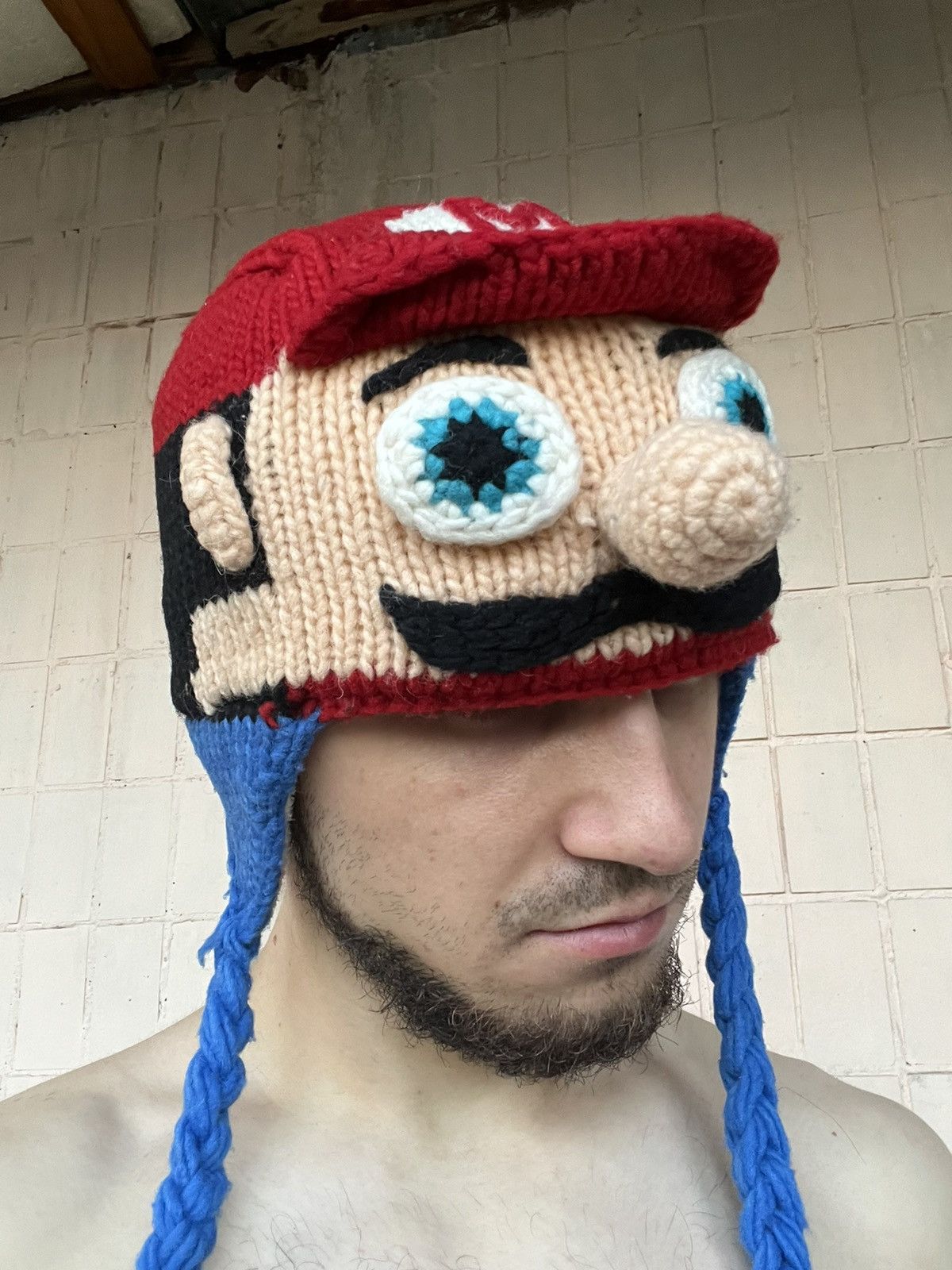 Hat Club Vintage Y2K Super Mario 90s handmade Knit Beanie Hat Cosplay Size ONE SIZE - 22 Thumbnail