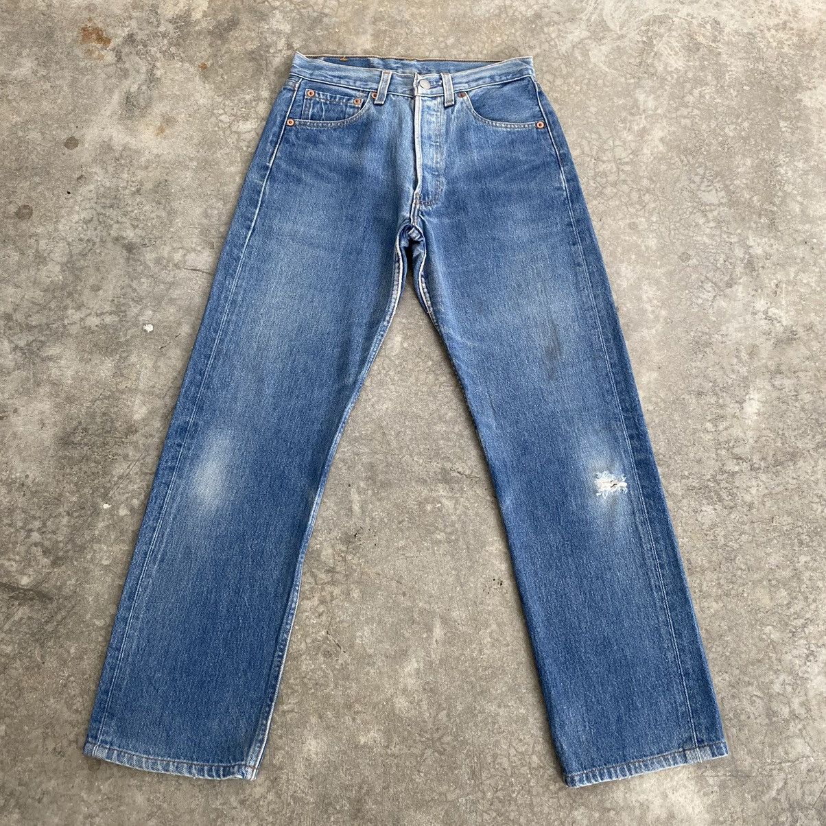 image of Size 26X27 VTG 1995 Levis 501 High Waisted Ripped Denim in Blue Wash, Women's