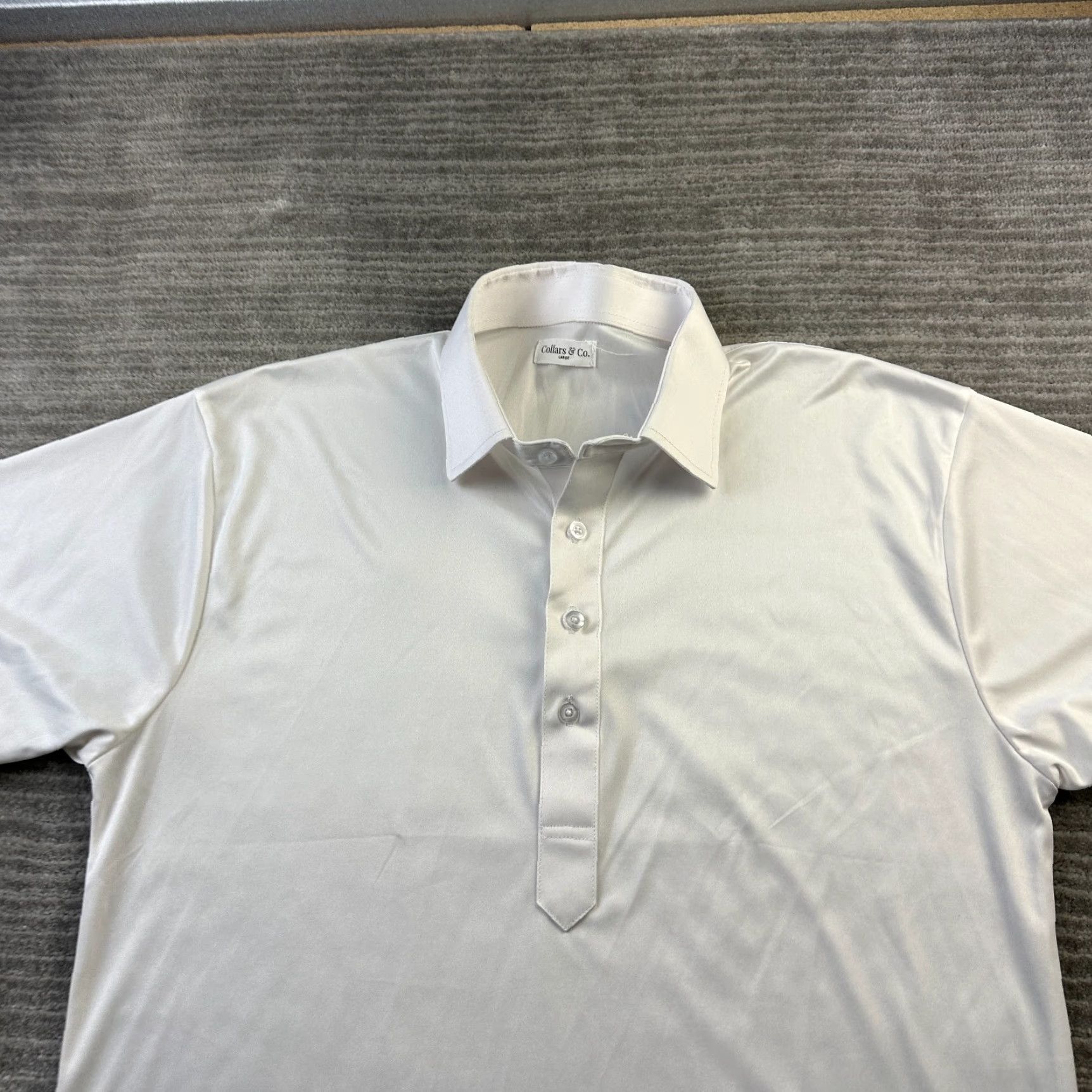 CO Collars & Co Polo Shirt Mens Large White Collared Button Short Sleeve Polo Shirt Casual Formal Golf White Mens L Collars & Co Vintage: No Size 42R - 3 Thumbnail