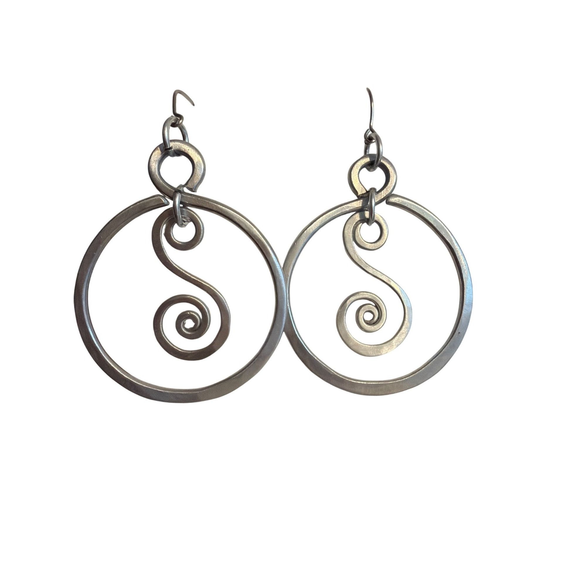 Other Vintage Silver Tone Spiral Dangle Hoop Earrings Hooks 2.5" L Size ONE SIZE - 1 Thumbnail