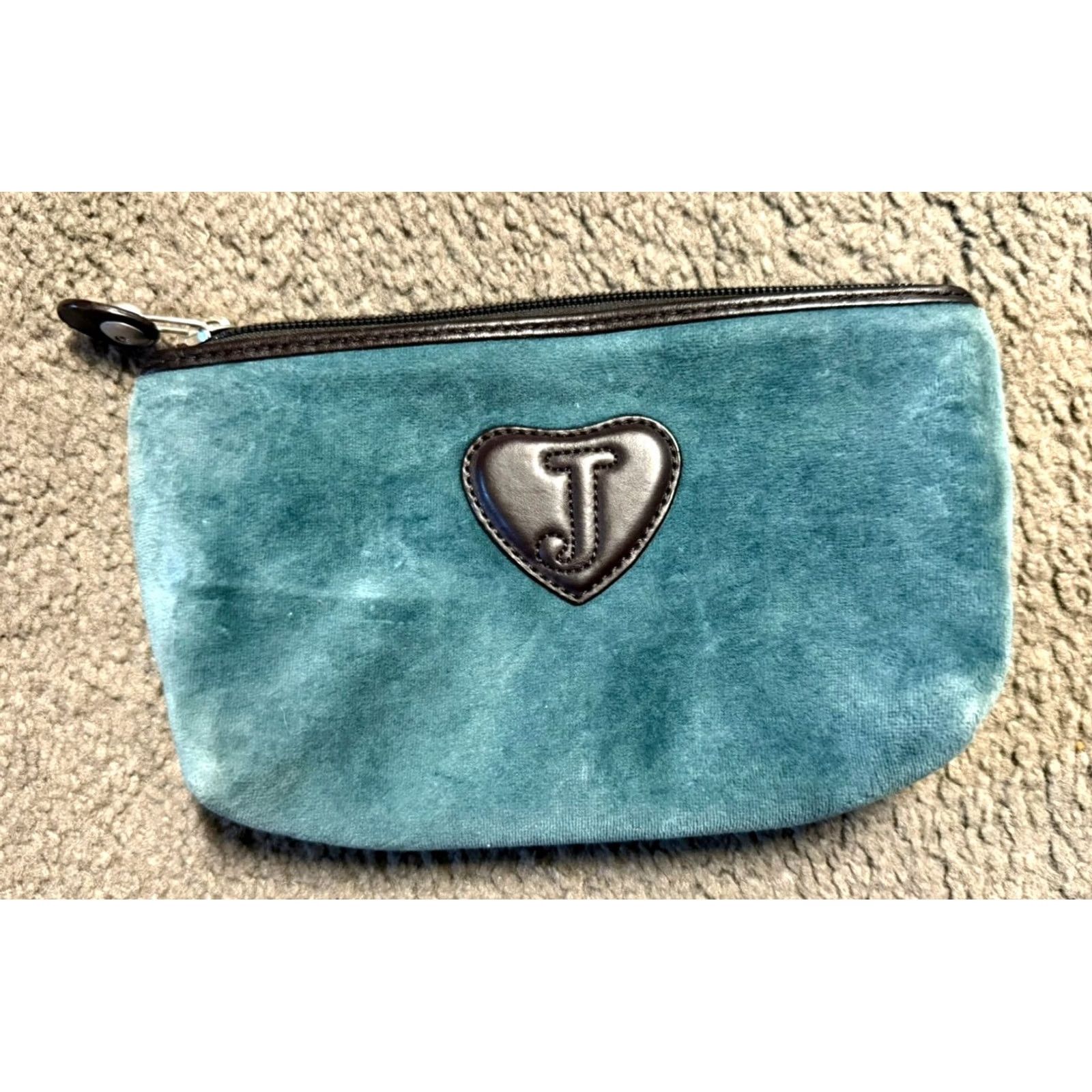 Juicy Couture VINTAGE Juicy Couture Makeup Bag Velour Teal Brown 9x6 Bag Zipper Embroidered 90s Classic Womens) Size ONE SIZE - 3 Thumbnail