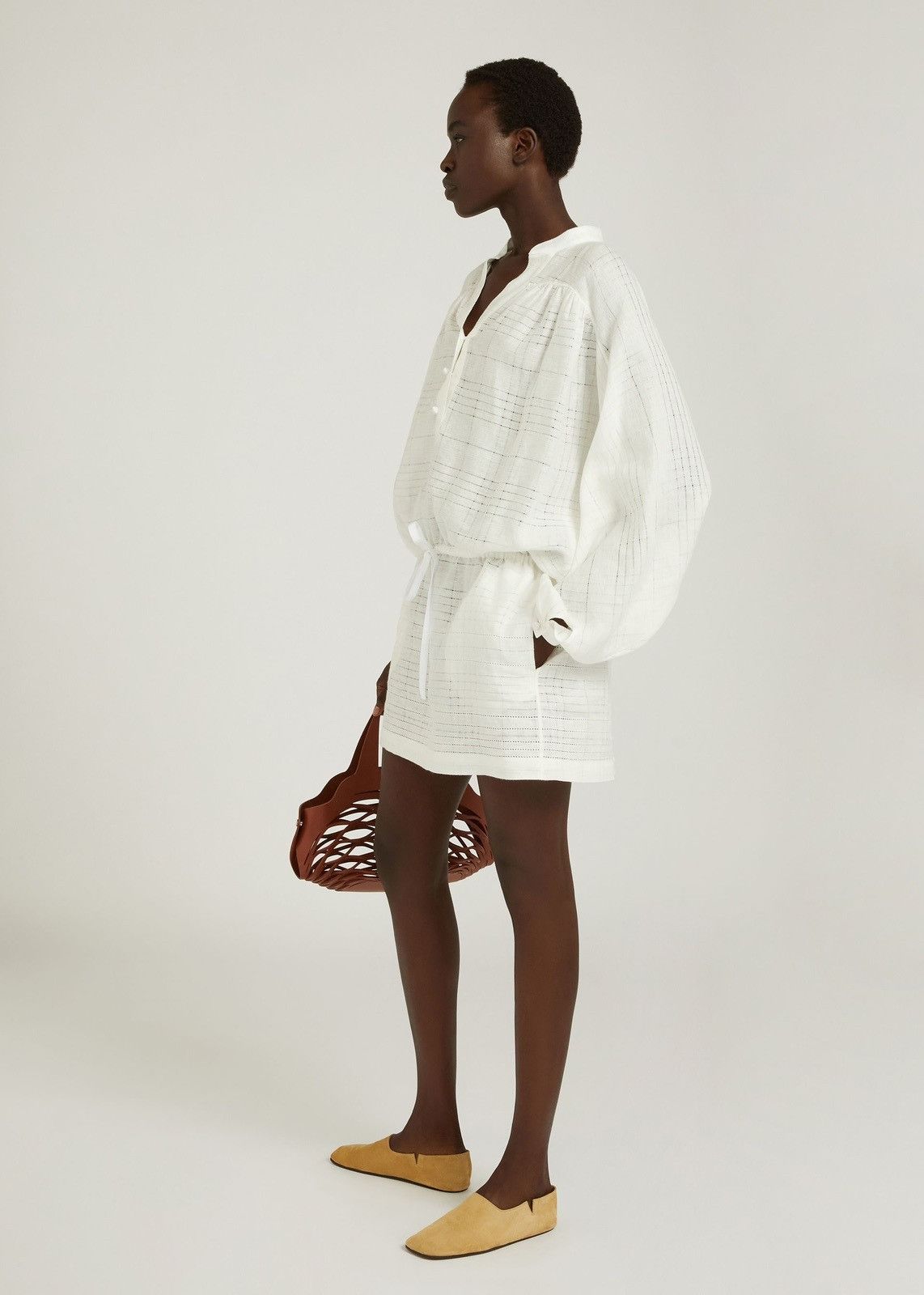 Loro Piana o1srvl11e0824 Brita Needle Linen Mini Dress in White Size L / US 10 / IT 46 - 4 Thumbnail