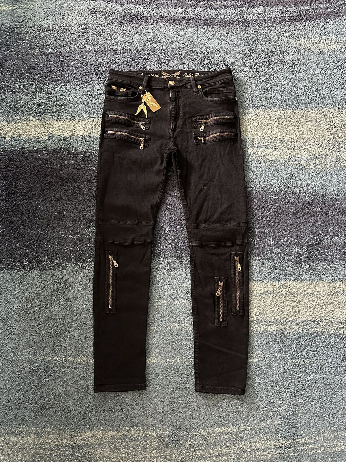 image of Robins Jeans Crazy Y2K Robin’S Jeans Designer Black Gold Embroidered, Men's (Size 36)