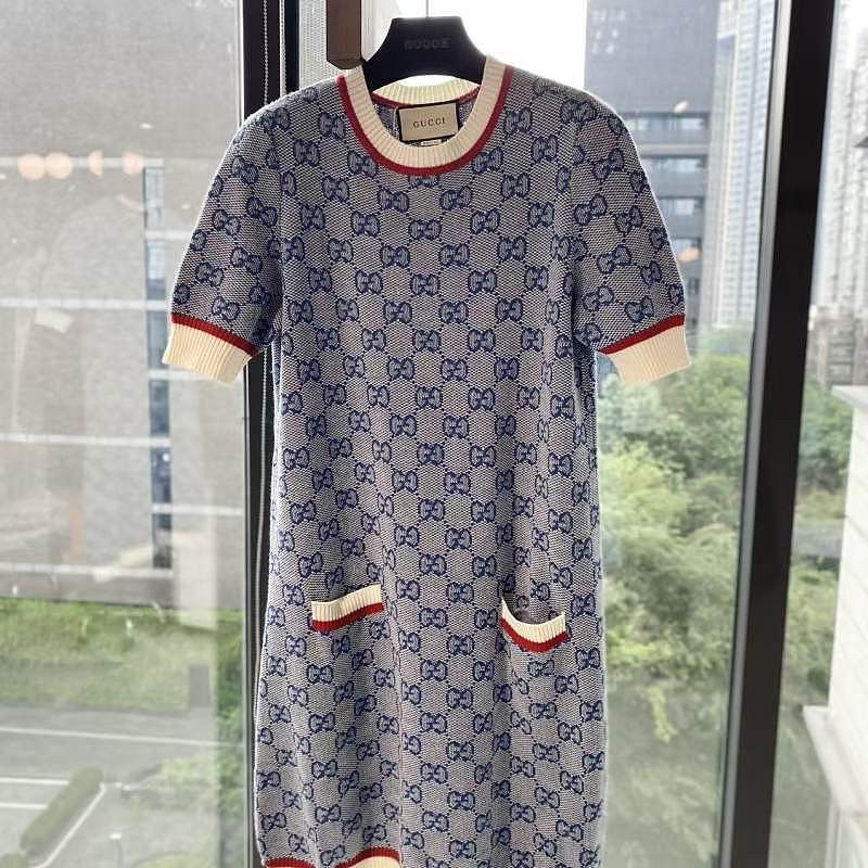gucci gg knit dress Gucci Gg Jacquard Wool Dress - Brown