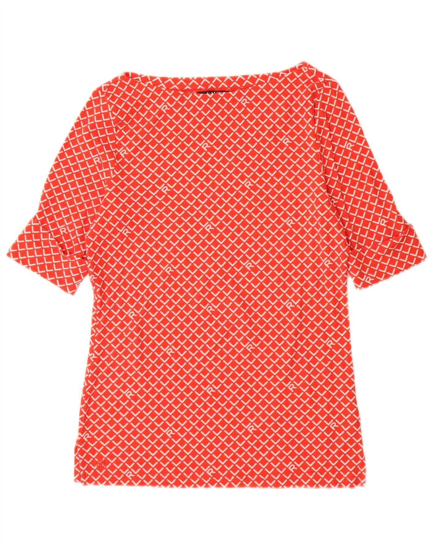 Ralph Lauren Womens Graphic T-Shirt Top UK 10 Small Red Geometric Cotton Size XXS / US 00 / IT 34 - 1 Thumbnail
