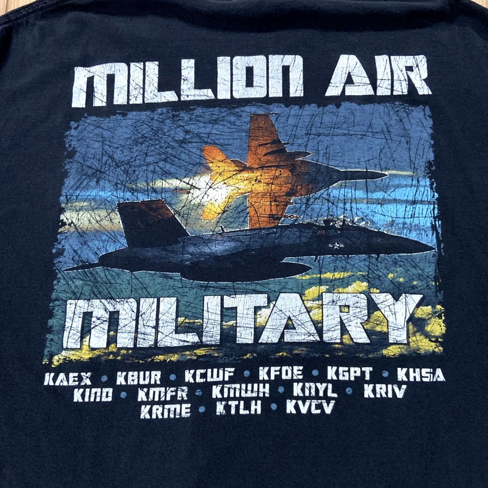 Gildan Mens XL Gildan T-Shirt Double-Sided Military Fighter Jet Crew Neck Short Sleeve Black Cotton Army Theme Shirts Size US XL / EU 56 / 4 - 7 Thumbnail
