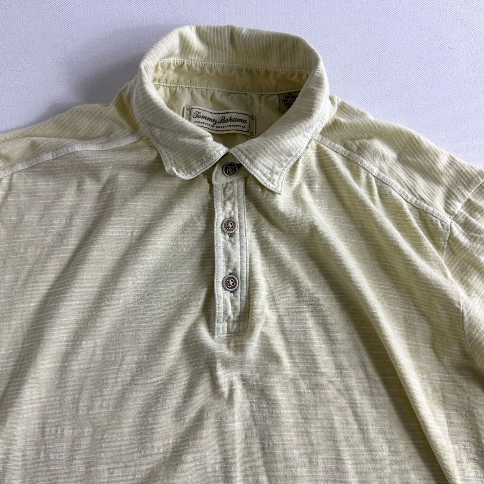 Tommy Bahama Tommy Bahama Polo Shirt Short Sleeve Yellow White Striped Size Medium Mens Regular M Size US M / EU 48-50 / 2 - 4 Thumbnail
